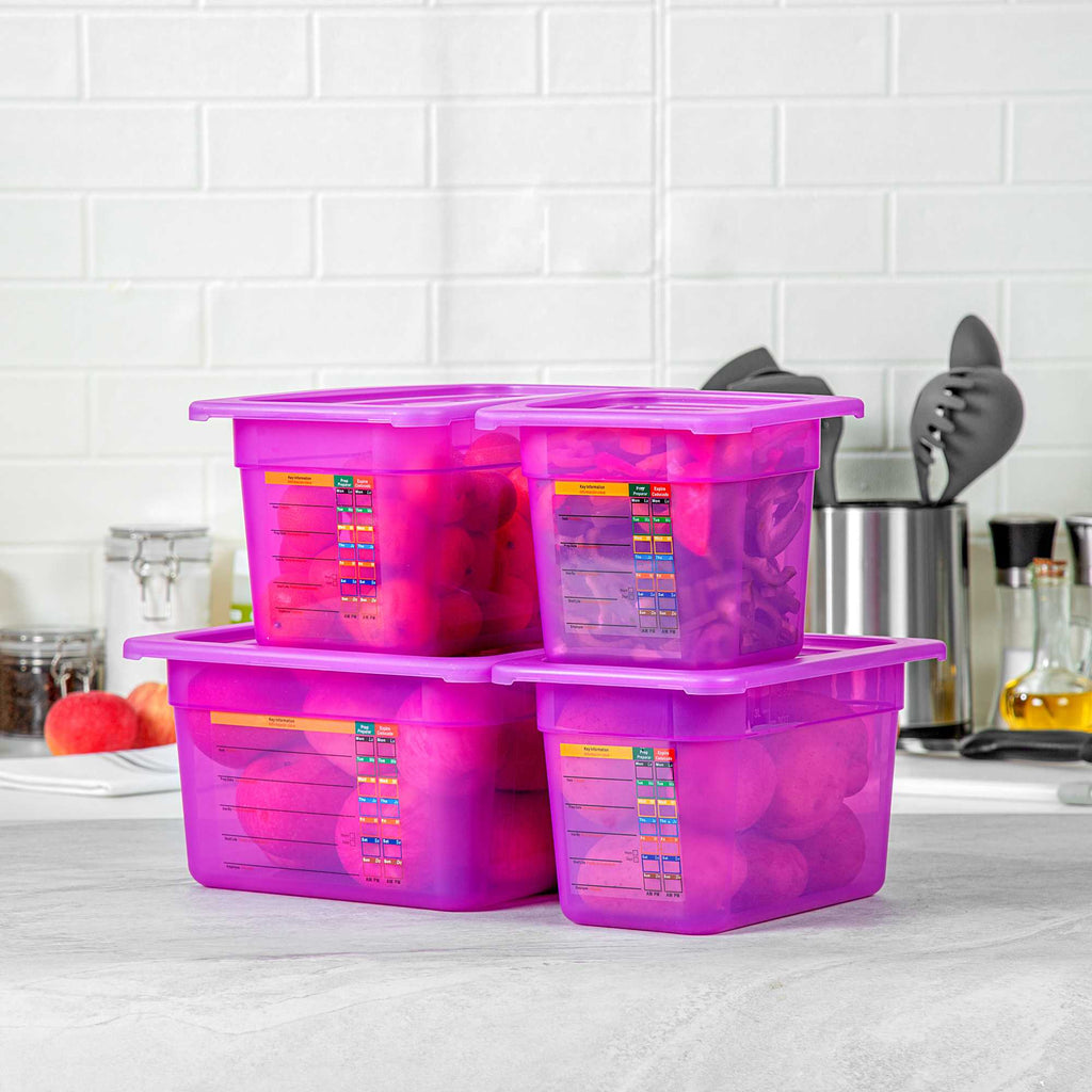 Met Lux 4-Piece Purple Allergen-Free Polypropylene Food Pan Set - 6" Deep, with Airtight Lids and Labels - 1 count box