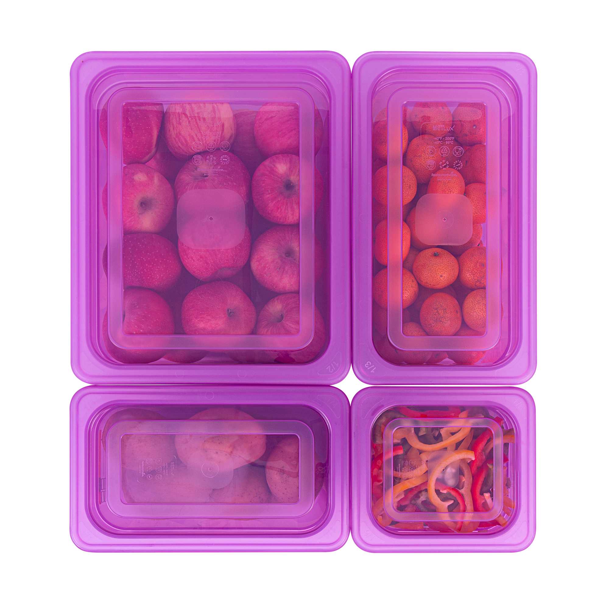Met Lux 4-Piece Purple Allergen-Free Polypropylene Food Pan Set - 6" Deep, with Airtight Lids and Labels - 1 count box