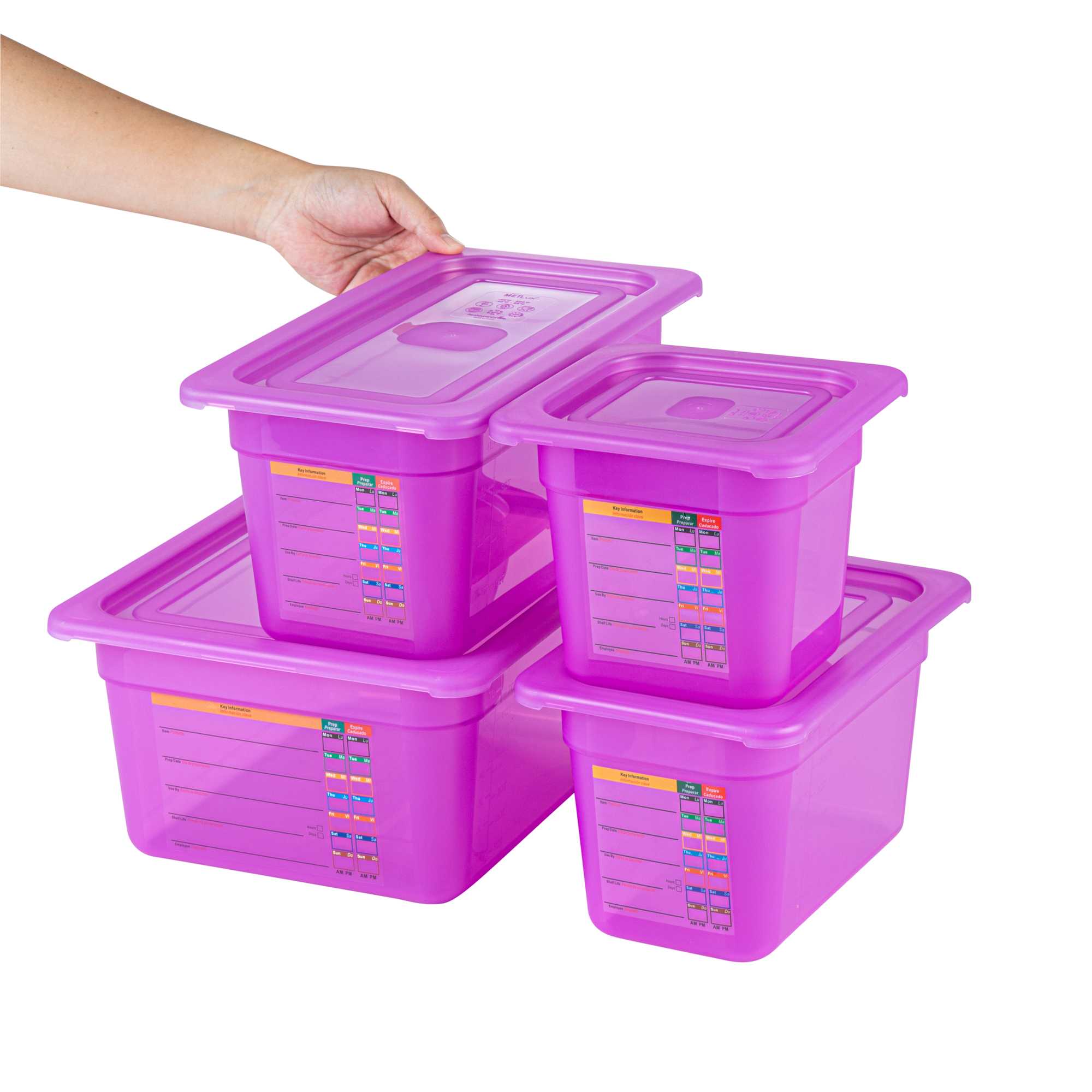 Met Lux 4-Piece Purple Allergen-Free Polypropylene Food Pan Set - 6" Deep, with Airtight Lids and Labels - 1 count box
