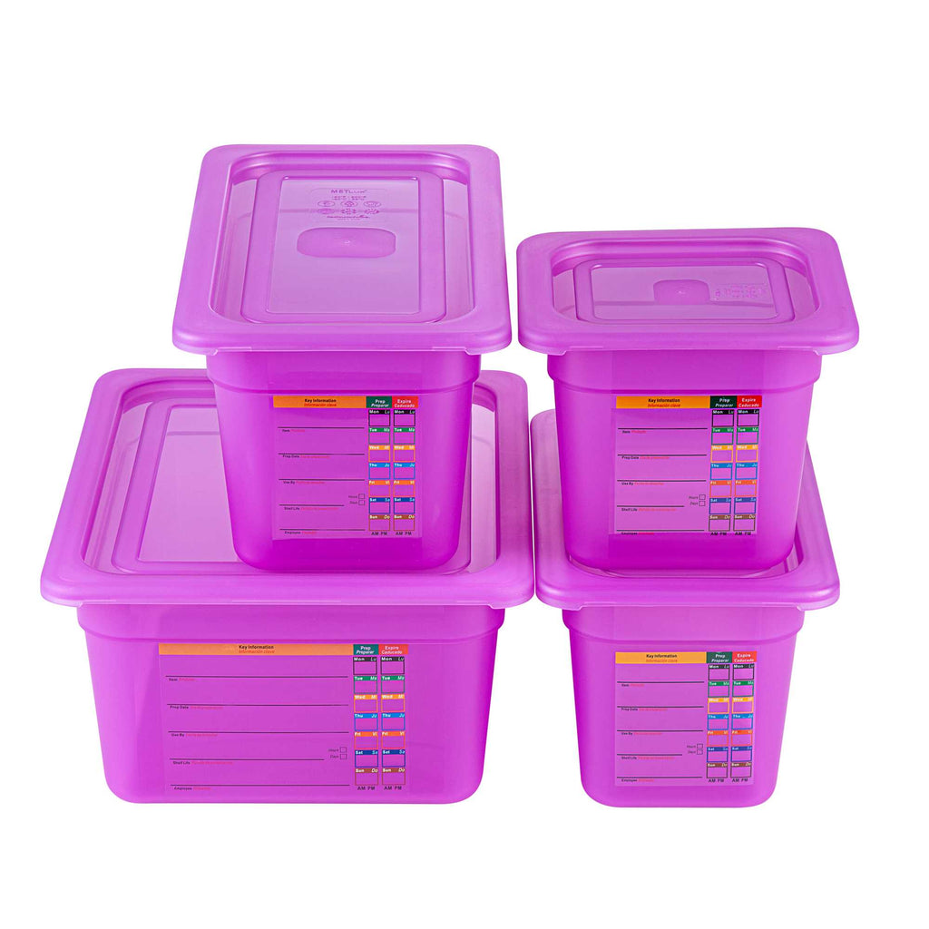 Met Lux 4-Piece Purple Allergen-Free Polypropylene Food Pan Set - 6" Deep, with Airtight Lids and Labels - 1 count box