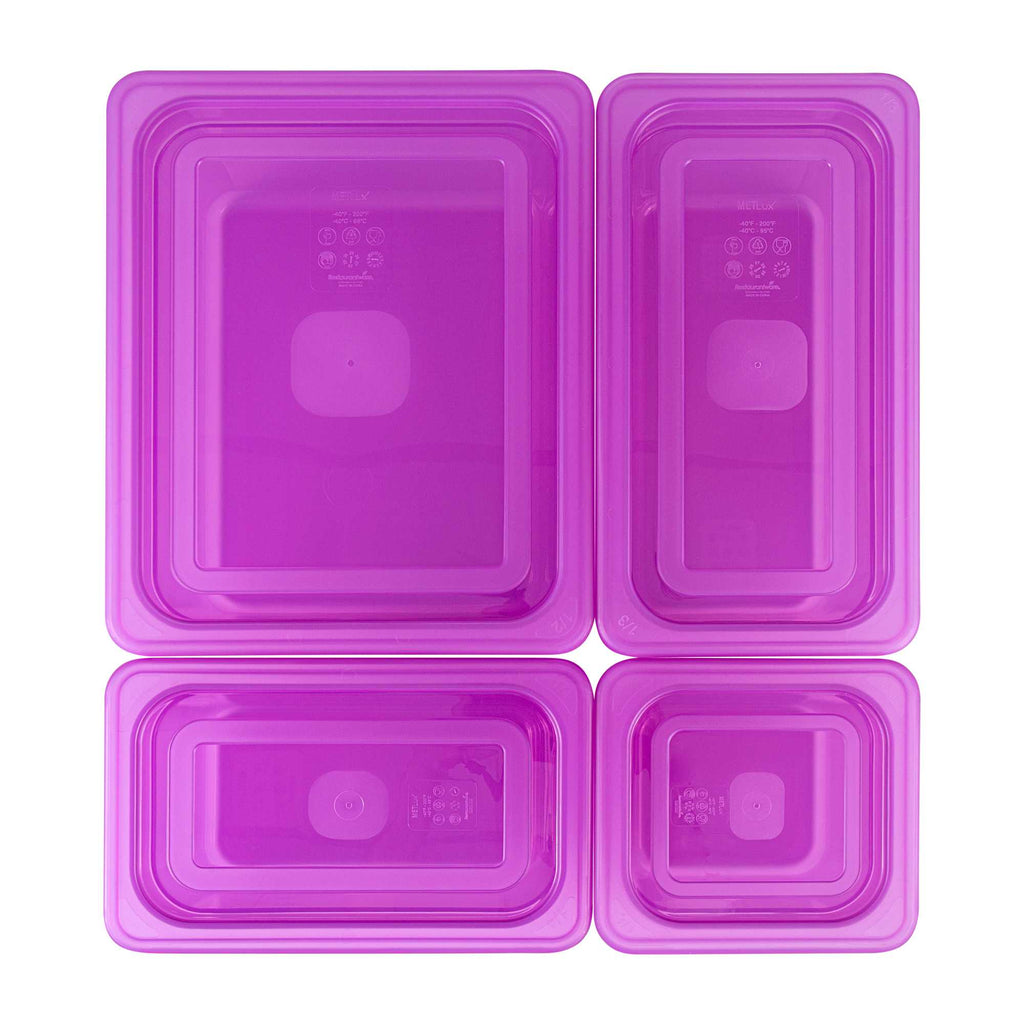 Met Lux 4-Piece Purple Allergen-Free Polypropylene Food Pan Set - 6" Deep, with Airtight Lids and Labels - 1 count box