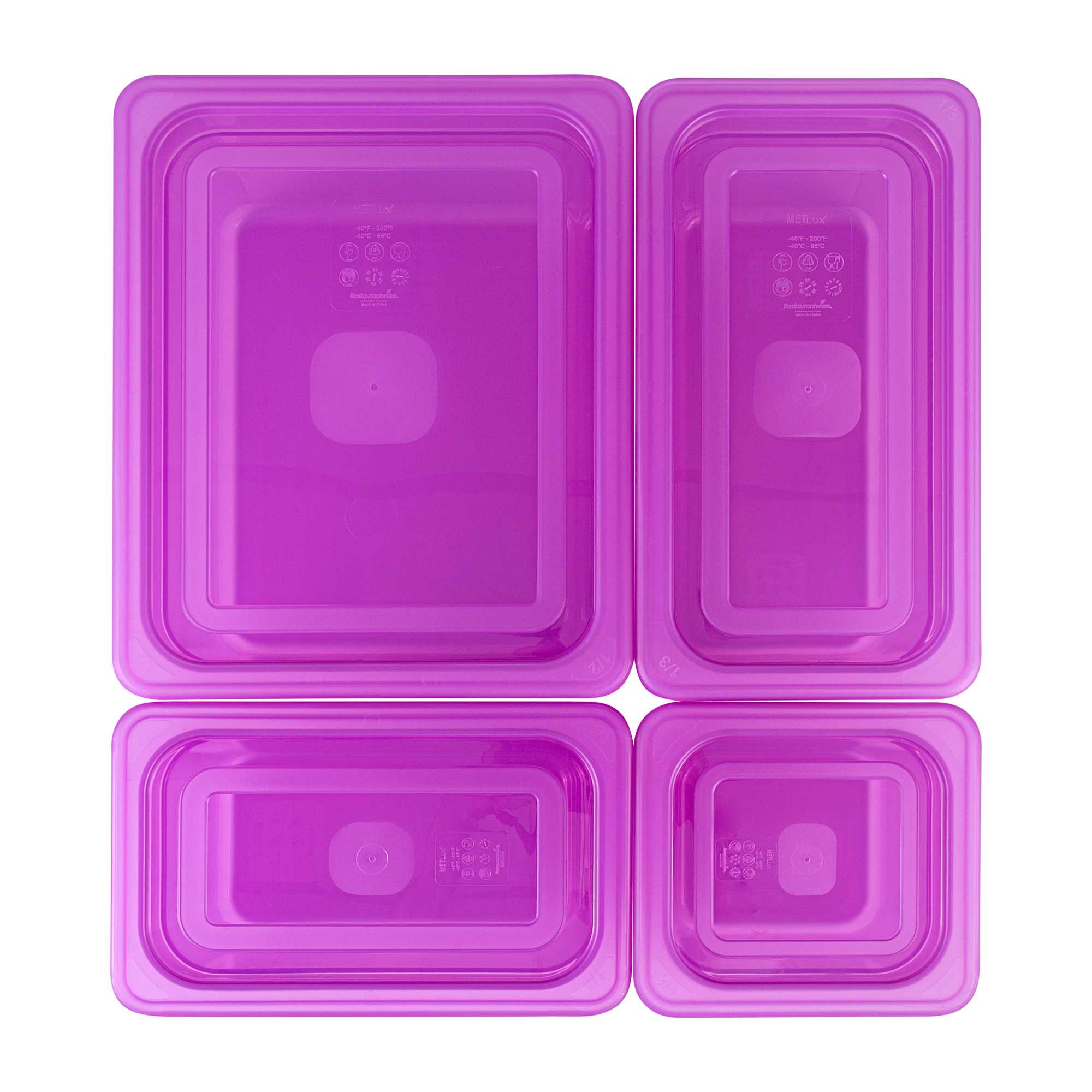 Met Lux 4-Piece Purple Allergen-Free Polypropylene Food Pan Set - 6" Deep, with Airtight Lids and Labels - 1 count box