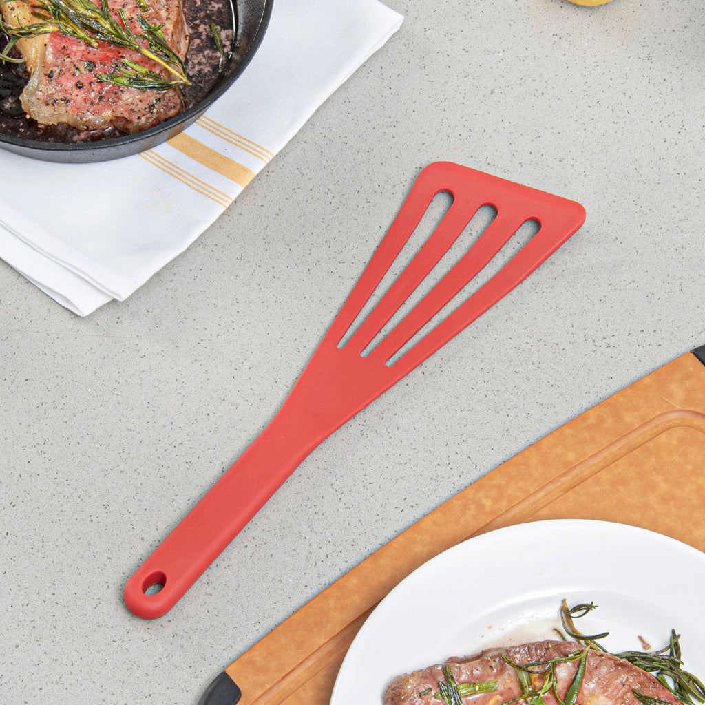 Met Lux Red Silicone High Temperature Slotted Turner / Spatula - 12 1/4" - 200 count box