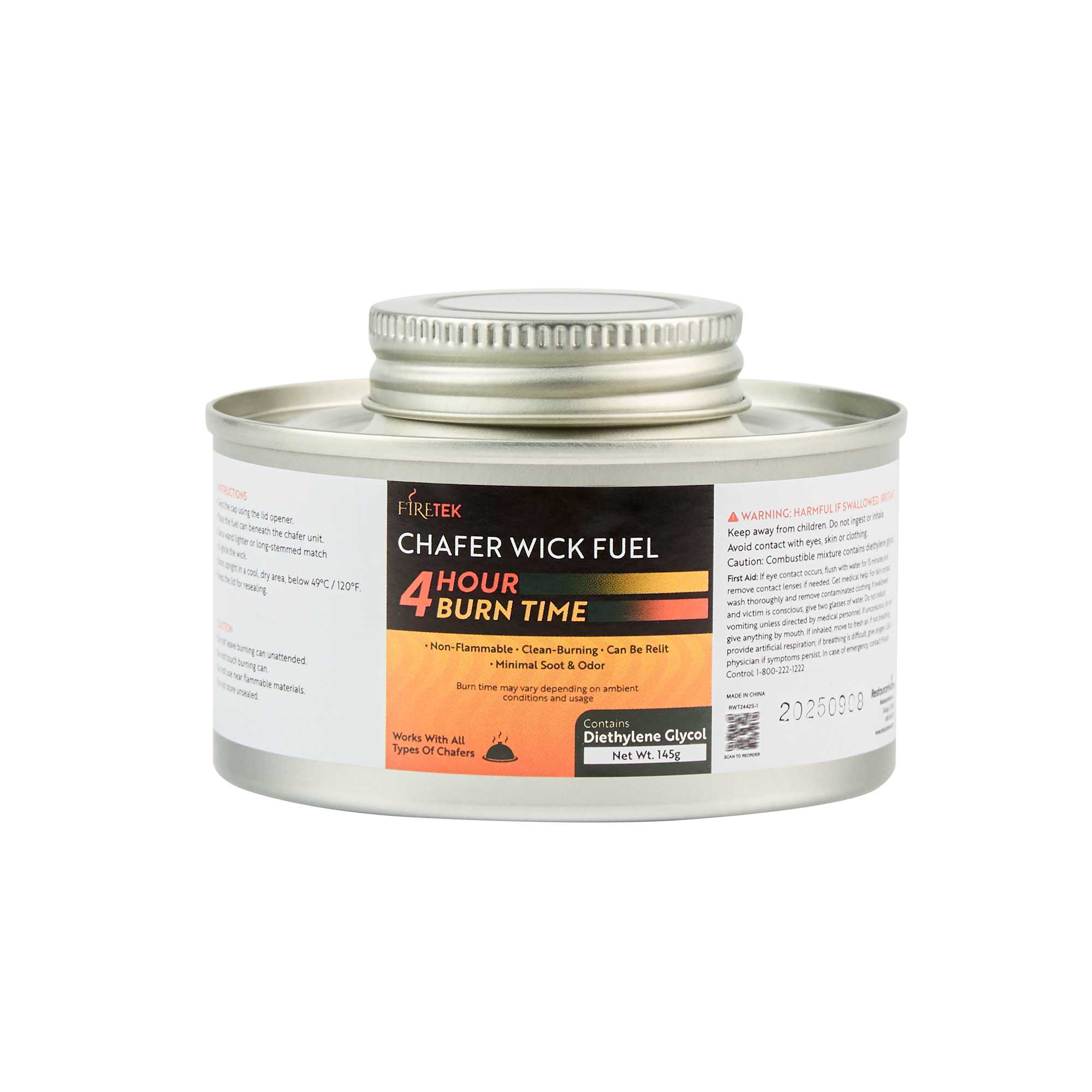 Fire Tek 4 Hour Wick Chafing Fuel - 6 Pack, with Safety Twist Cap and Lid Opener - 1 count box
