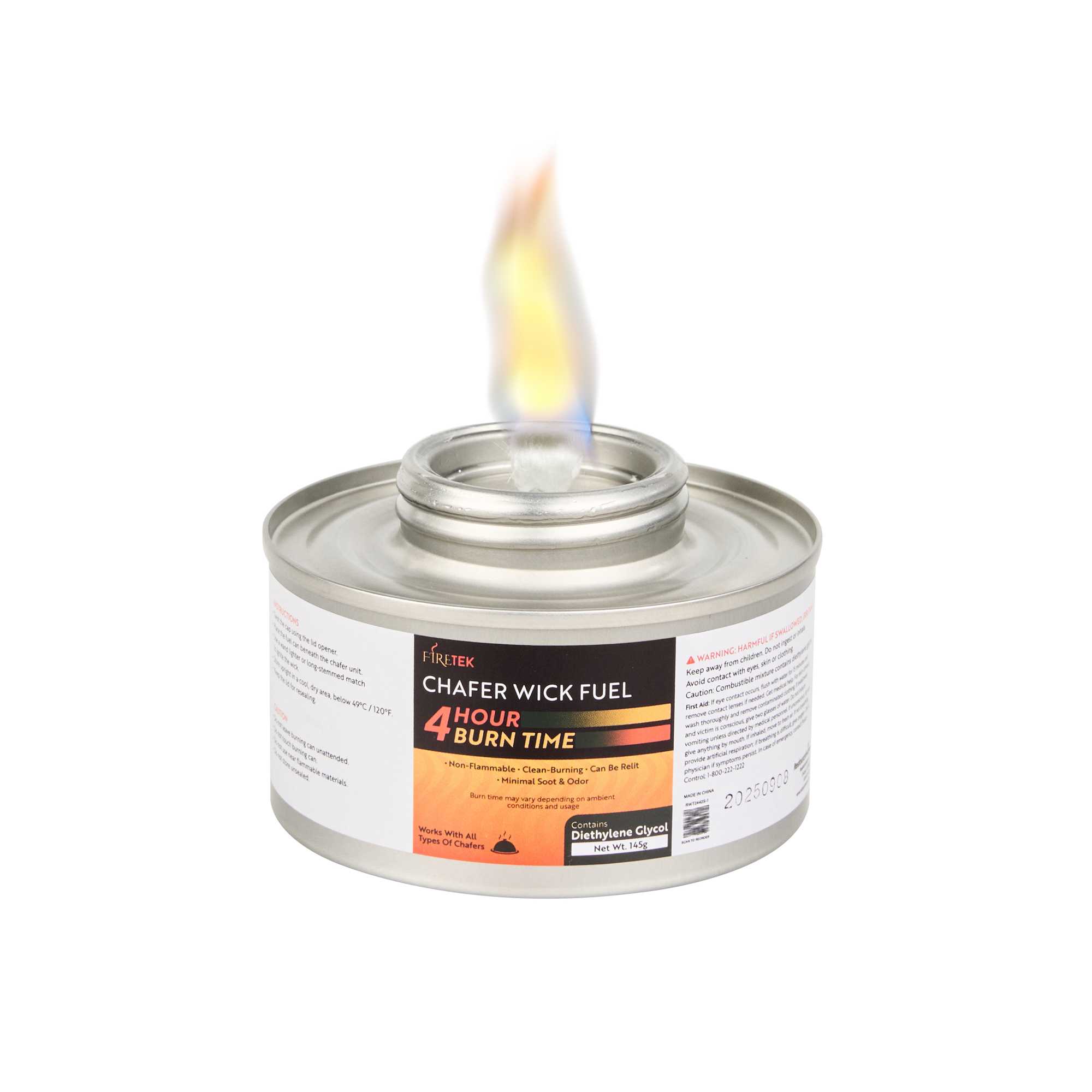 Fire Tek 4 Hour Wick Chafing Fuel - 6 Pack, with Safety Twist Cap and Lid Opener - 4 count box
