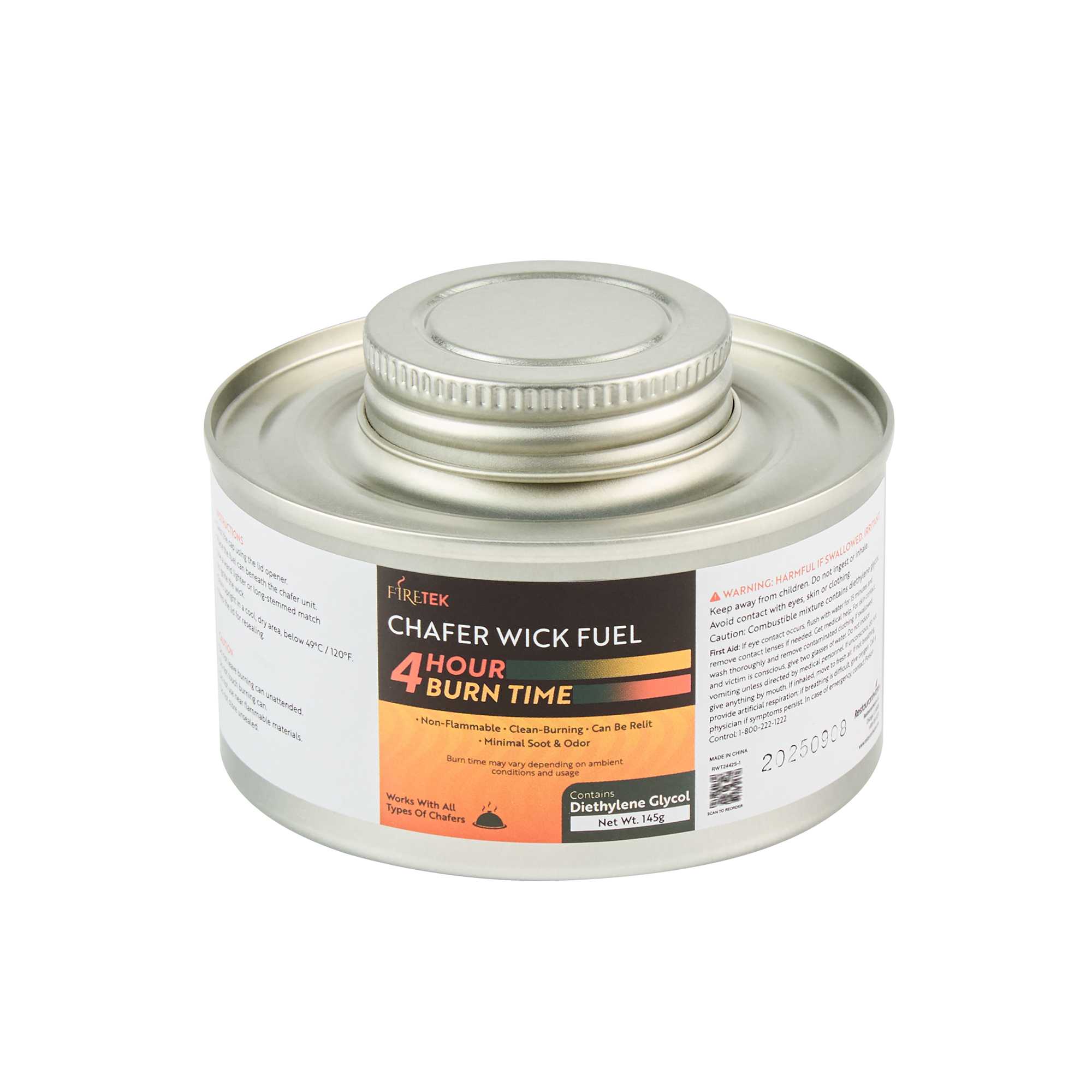 Fire Tek 4 Hour Wick Chafing Fuel - 6 Pack, with Safety Twist Cap and Lid Opener - 4 count box