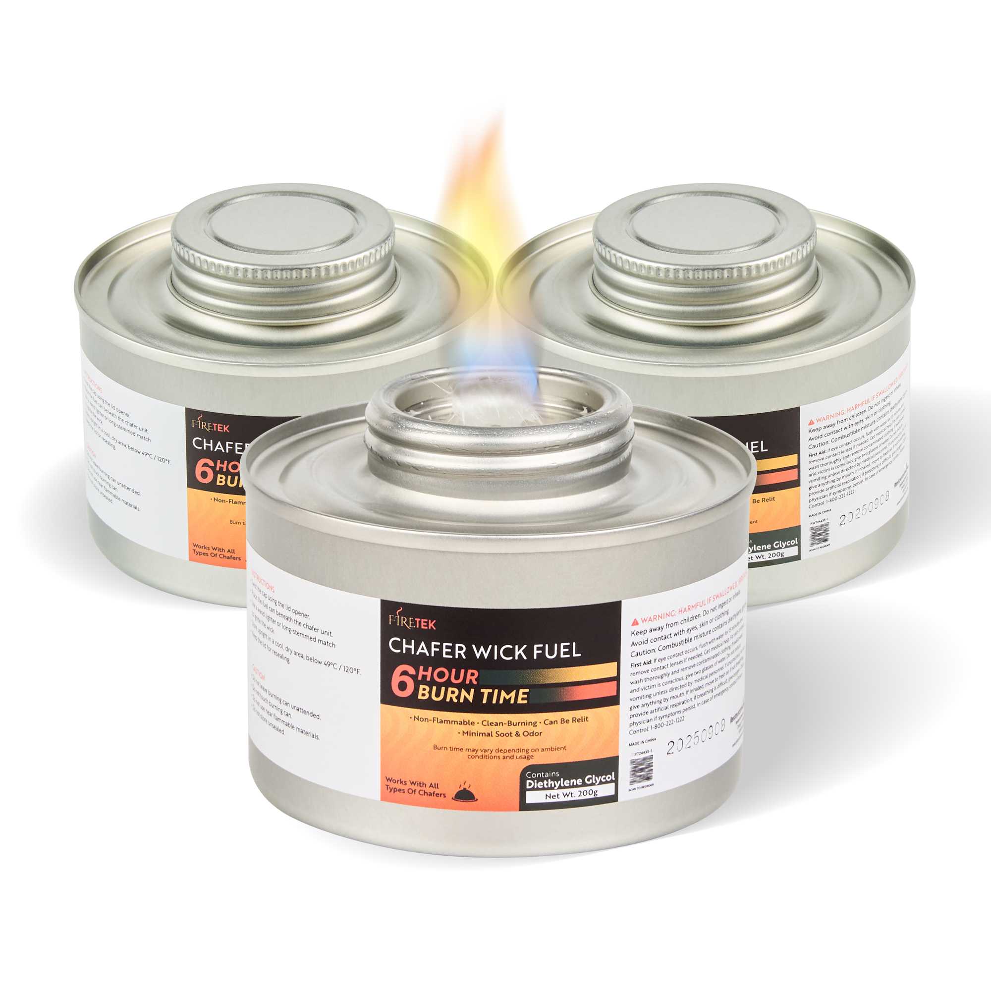 Fire Tek 6 Hour Wick Chafing Fuel - 6 Pack, with Safety Twist Cap and Lid Opener - 1 count box