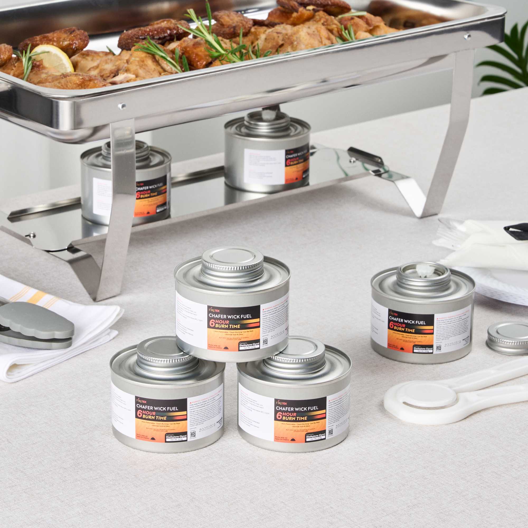 Fire Tek 6 Hour Wick Chafing Fuel - 6 Pack, with Safety Twist Cap and Lid Opener - 4 count box