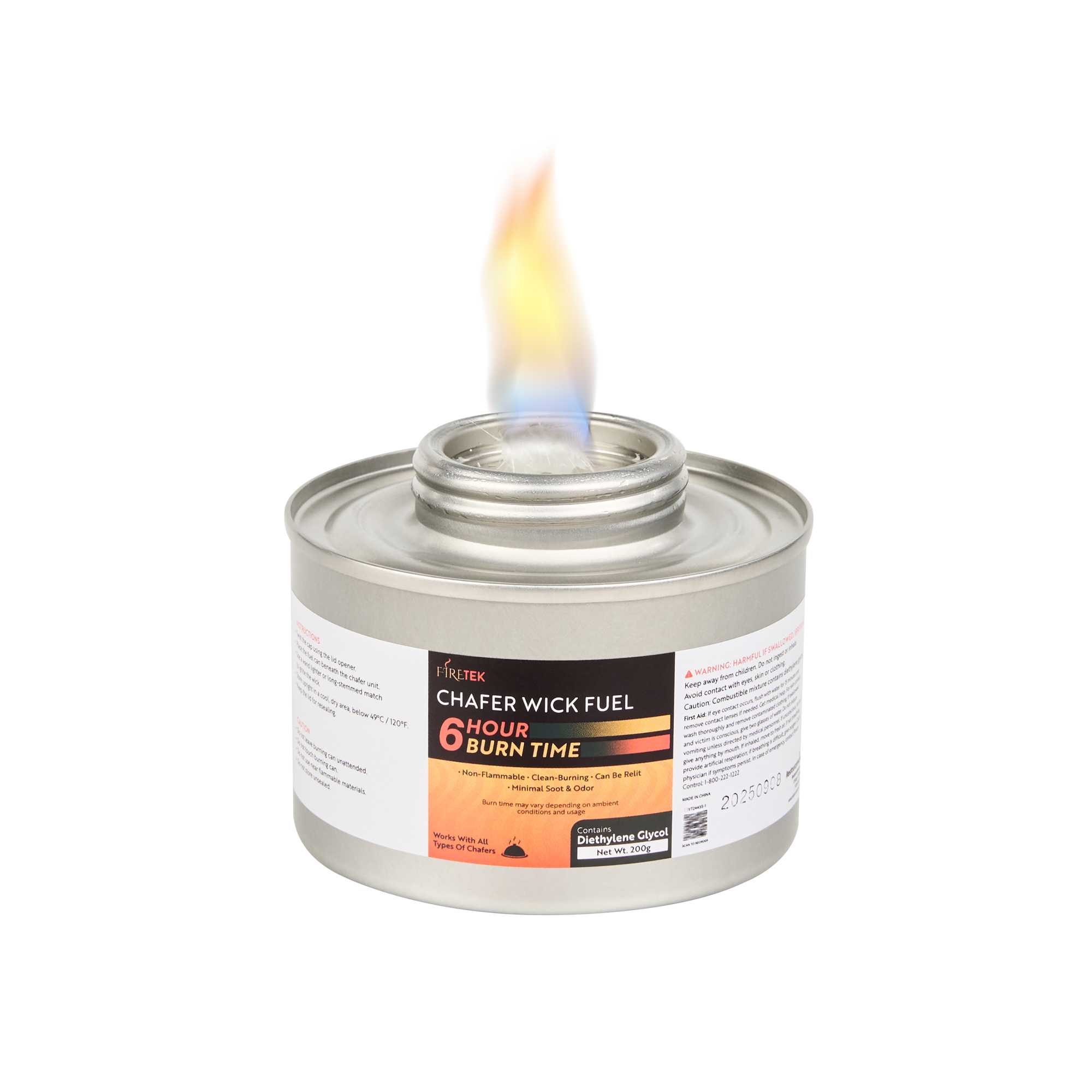 Fire Tek 6 Hour Wick Chafing Fuel - 6 Pack, with Safety Twist Cap and Lid Opener - 4 count box