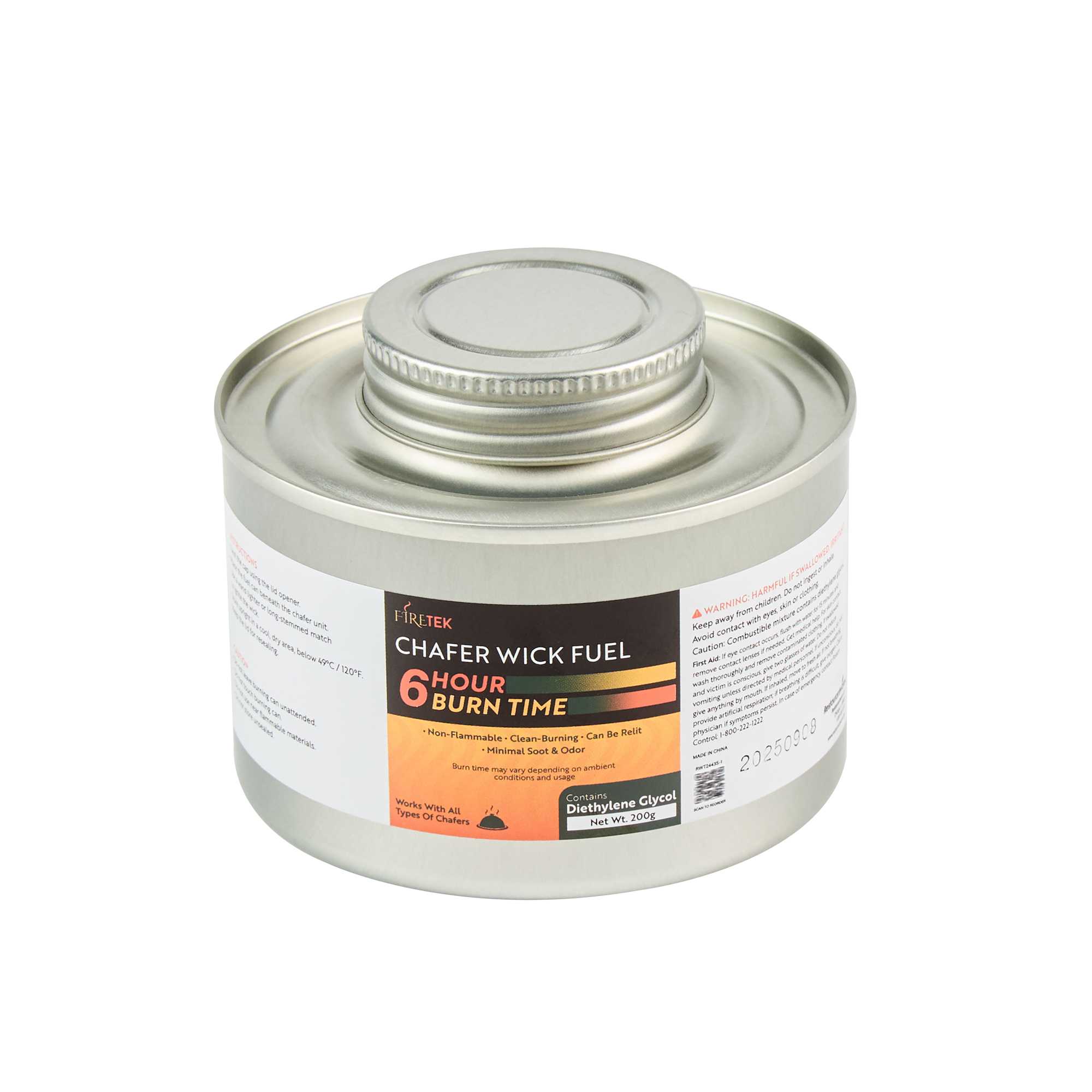 Fire Tek 6 Hour Wick Chafing Fuel - 6 Pack, with Safety Twist Cap and Lid Opener - 4 count box