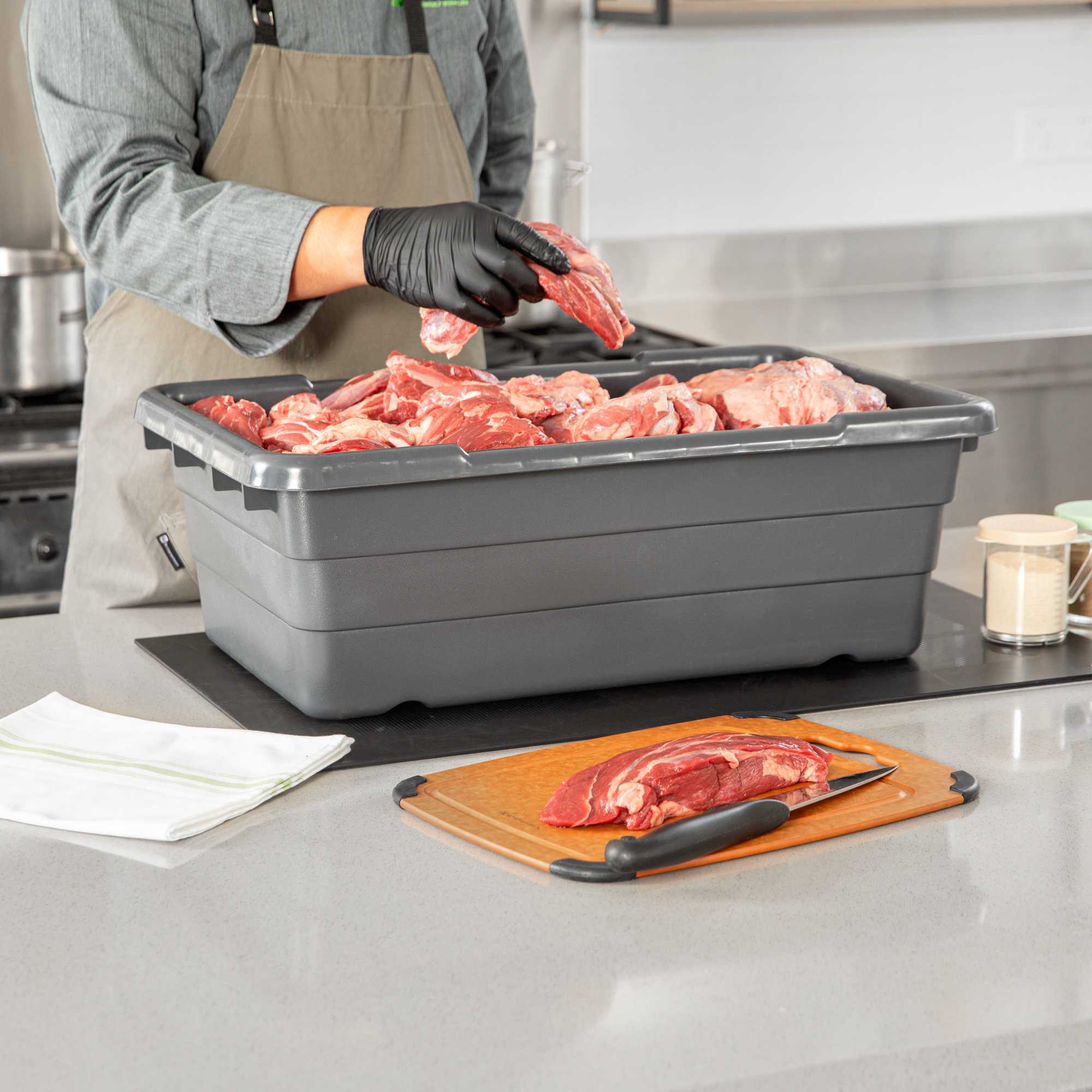 Met Lux Dark Gray Meat Lug / Tote Box - 25" x 16" x 8 3/4" - 10 count box