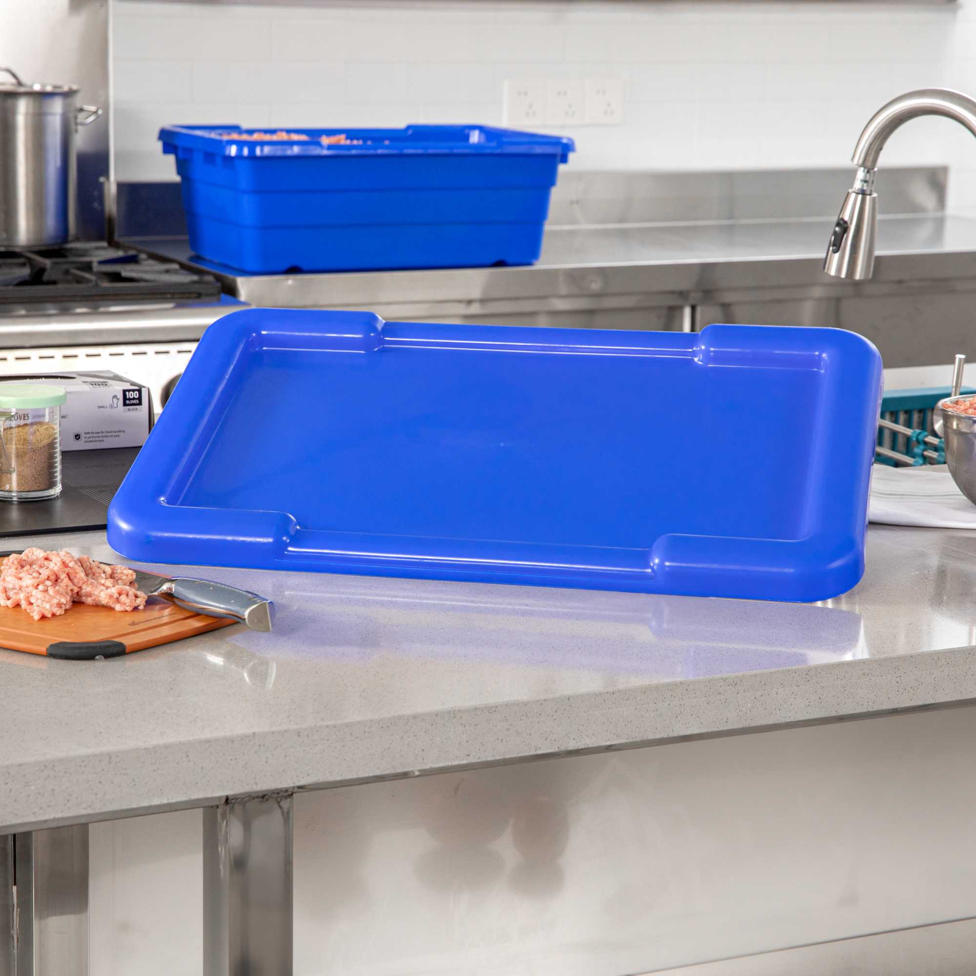 Met Lux Blue Recessed Lid - Fits Meat Lug / Tote Box - 25" x 16" - 1 count box