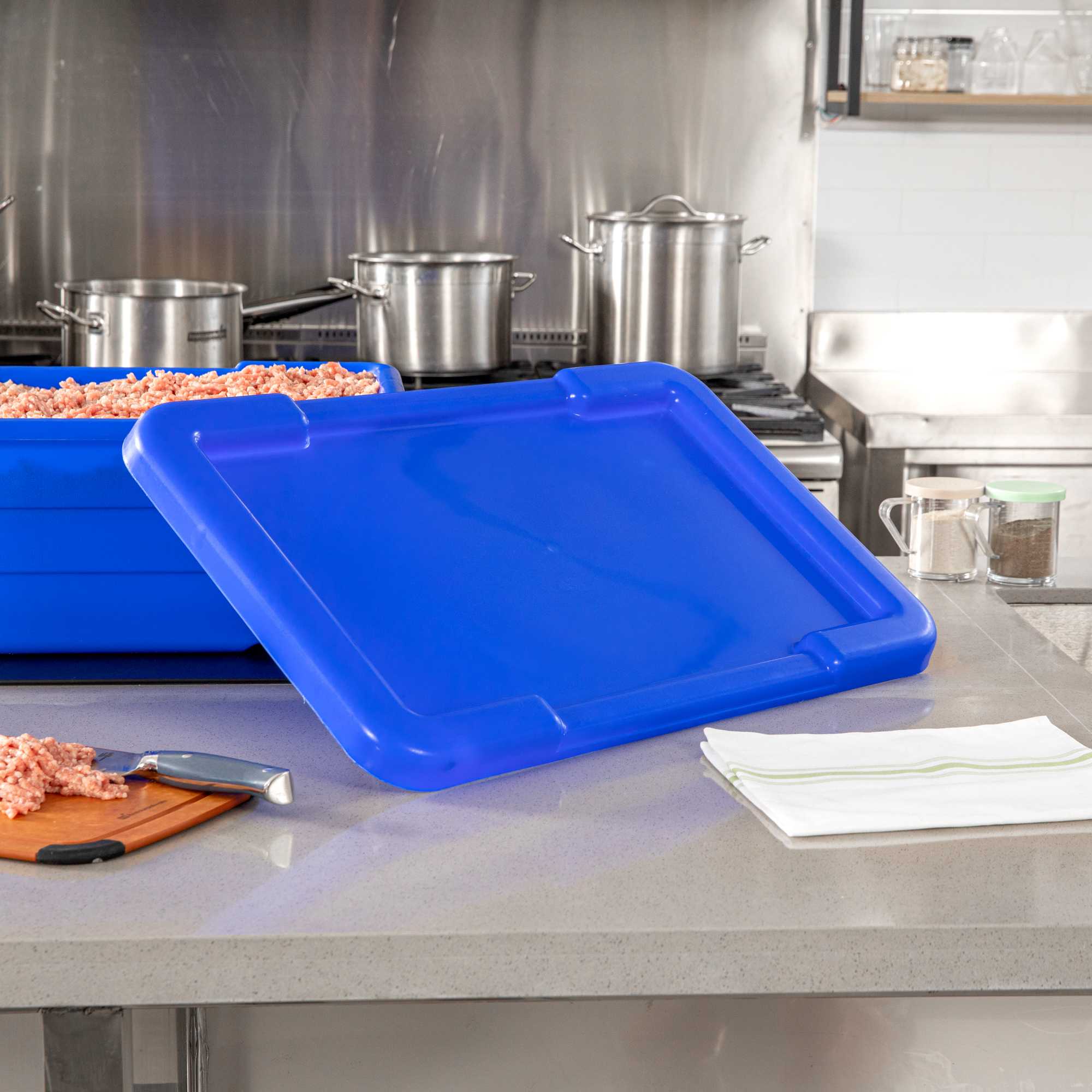 Met Lux Blue Recessed Lid - Fits Meat Lug / Tote Box - 25" x 16" - 10 count box