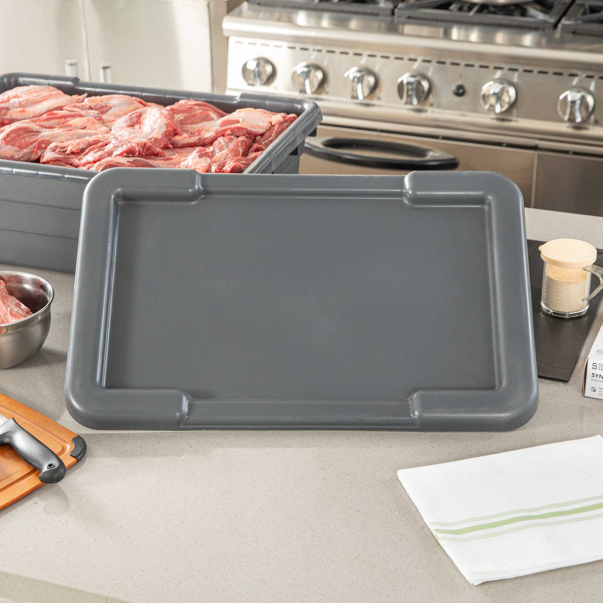 Met Lux Dark Gray Recessed Lid - Fits Meat Lug / Tote Box - 25" x 16" - 10 count box