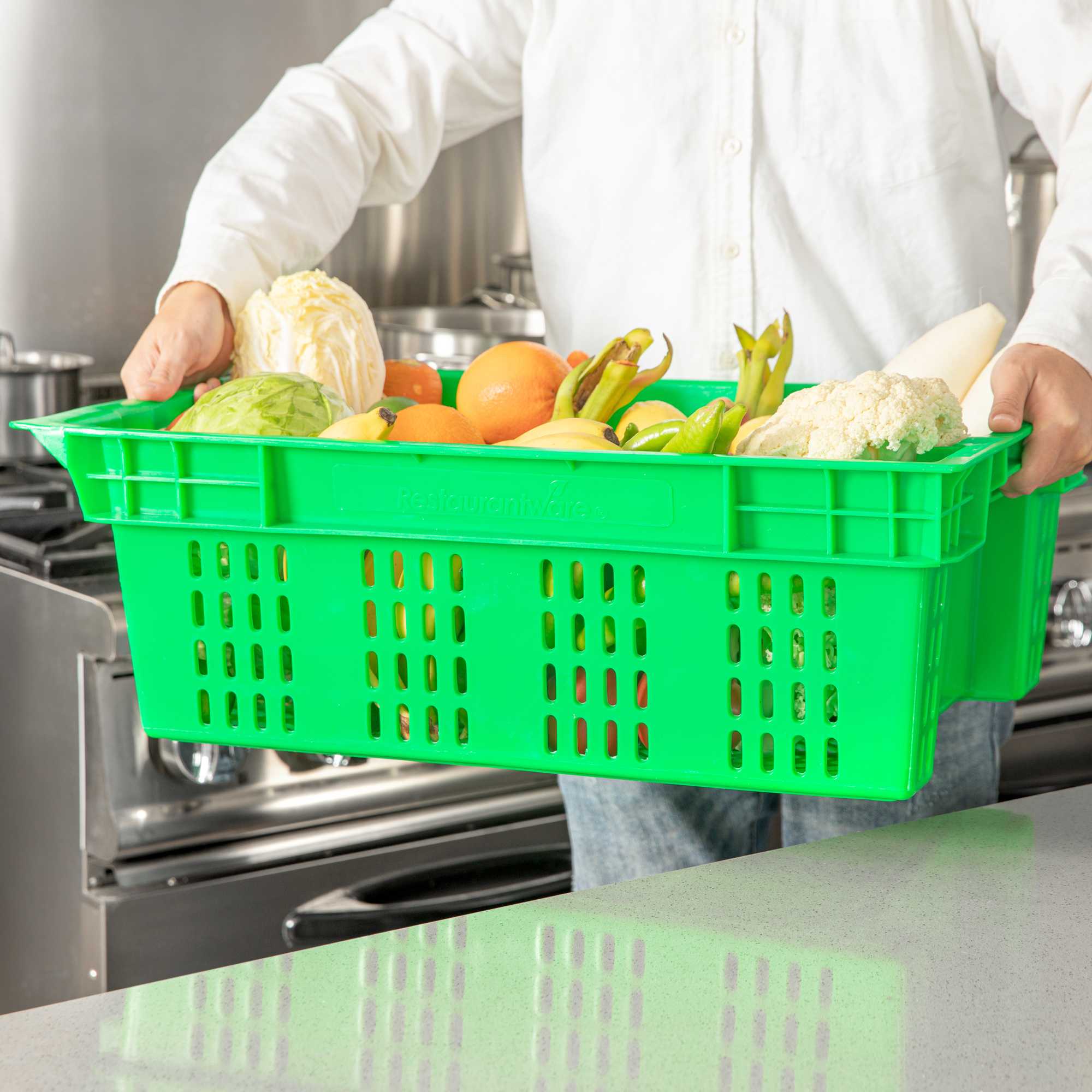 Met Lux Green Vented Agricultural Crate - 23 1/2" x 15 3/4" x 7 3/4" - 1 count box