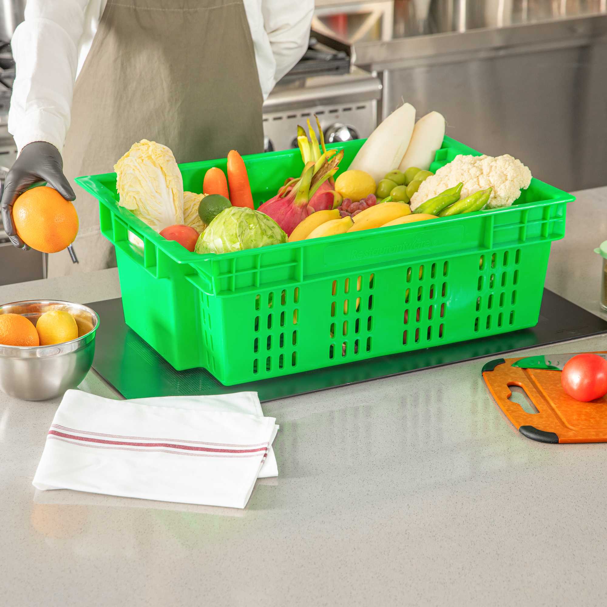 Met Lux Green Vented Agricultural Crate - 23 1/2" x 15 3/4" x 7 3/4" - 1 count box