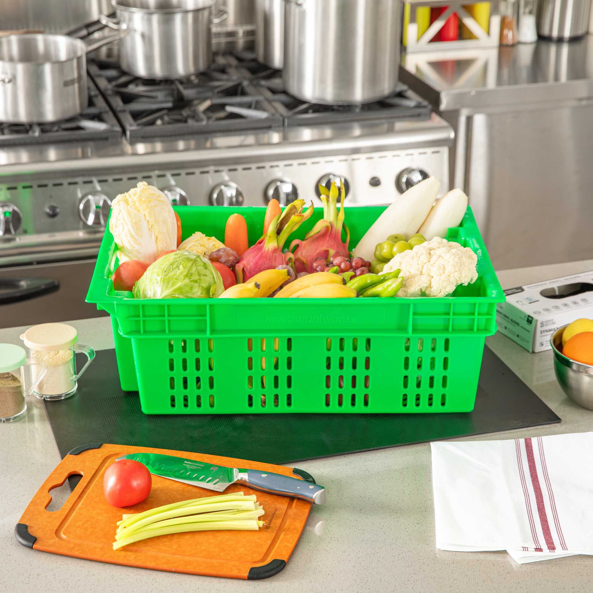 Met Lux Green Vented Agricultural Crate - 23 1/2" x 15 3/4" x 7 3/4" - 10 count box