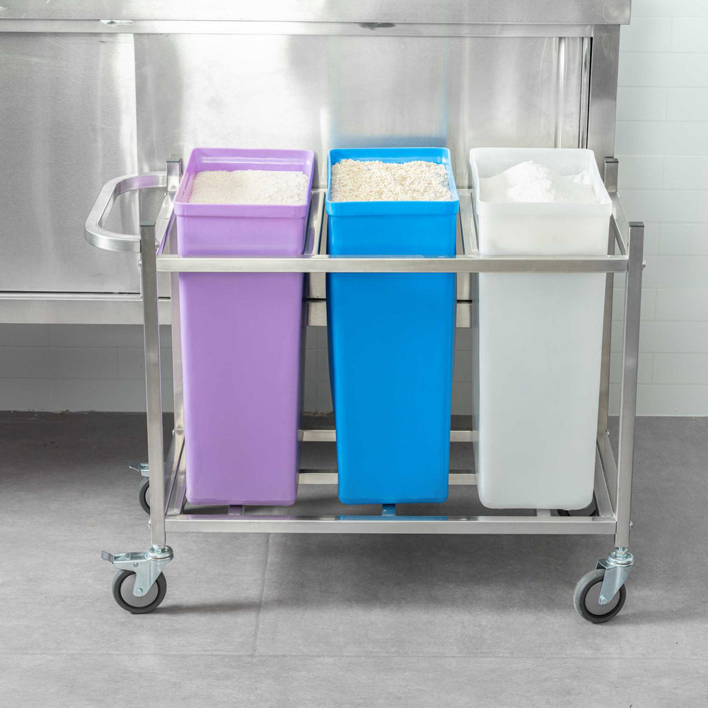 Met Lux Stainless Steel Triple Ingredient Bin Cart - Fits Three 10-Gallon Bins - 36 1/2" x 17" x 28 3/4" - 1 count box