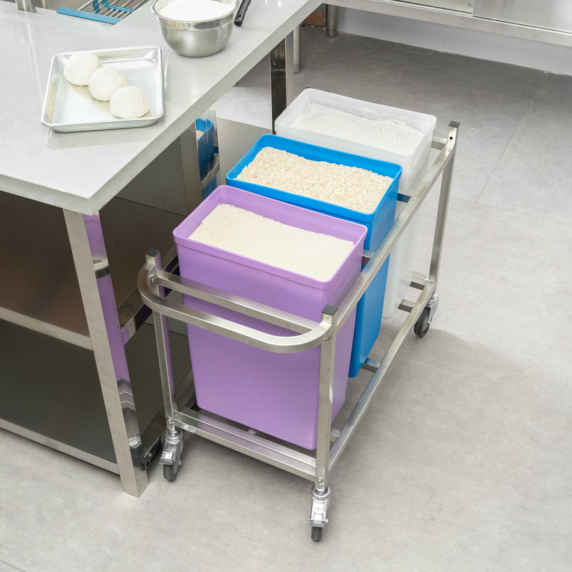 Met Lux Stainless Steel Triple Ingredient Bin Cart - Fits Three 10-Gallon Bins - 36 1/2" x 17" x 28 3/4" - 1 count box