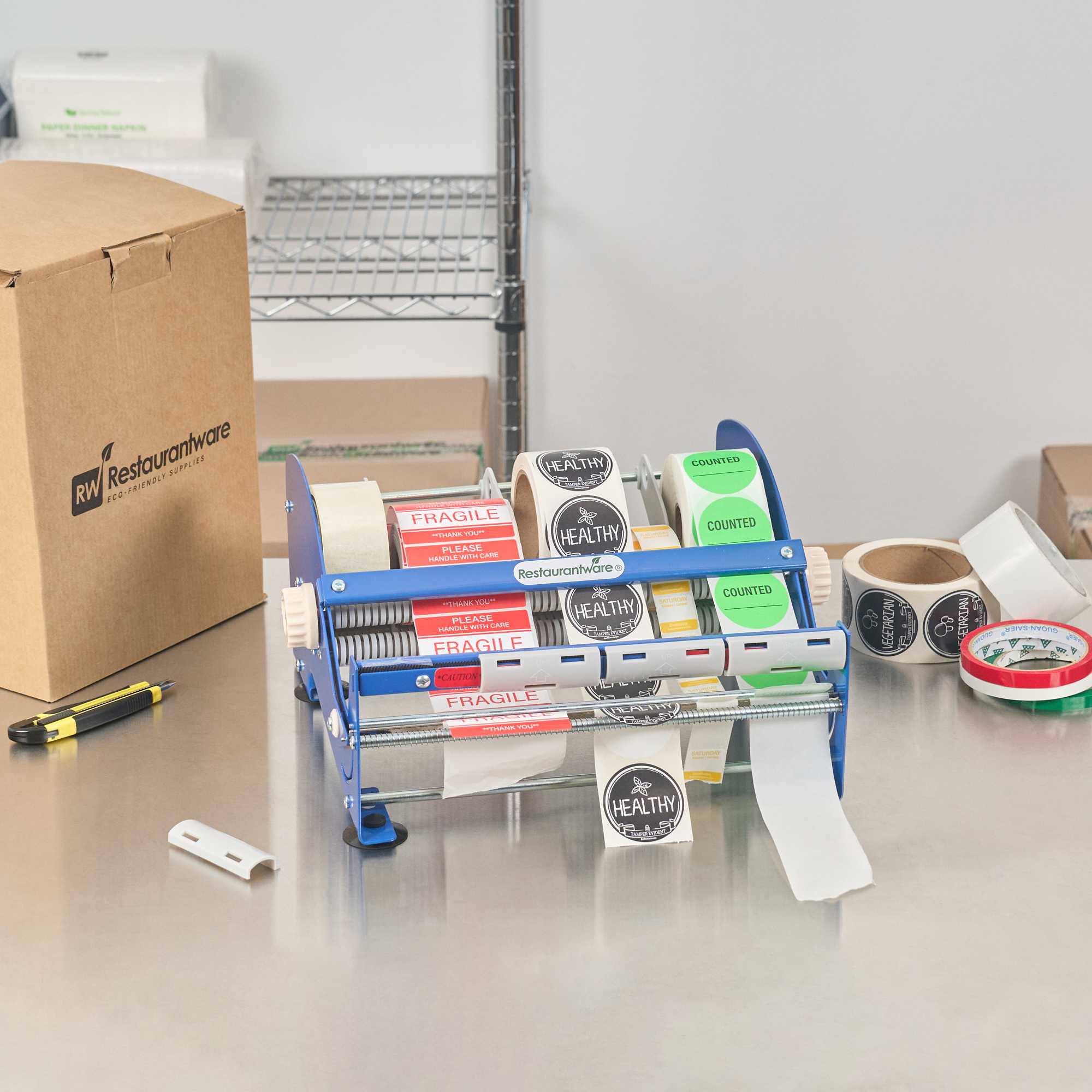 Handy Tek Manual Multi-Roll Tape and Label Dispenser - 12" Working Width - 14 1/2" x 13 1/2" x 7" - 3 count box