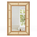 Rattan Decorative Wall Mirror with Wooden Frame for Bathroom and Living Room-Natural