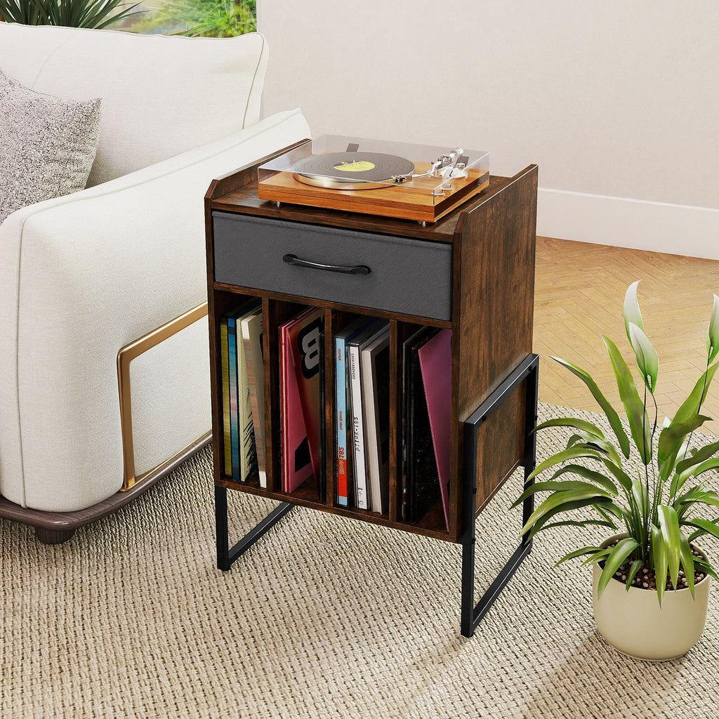 Record Player Stand with Drawer and Record Holder