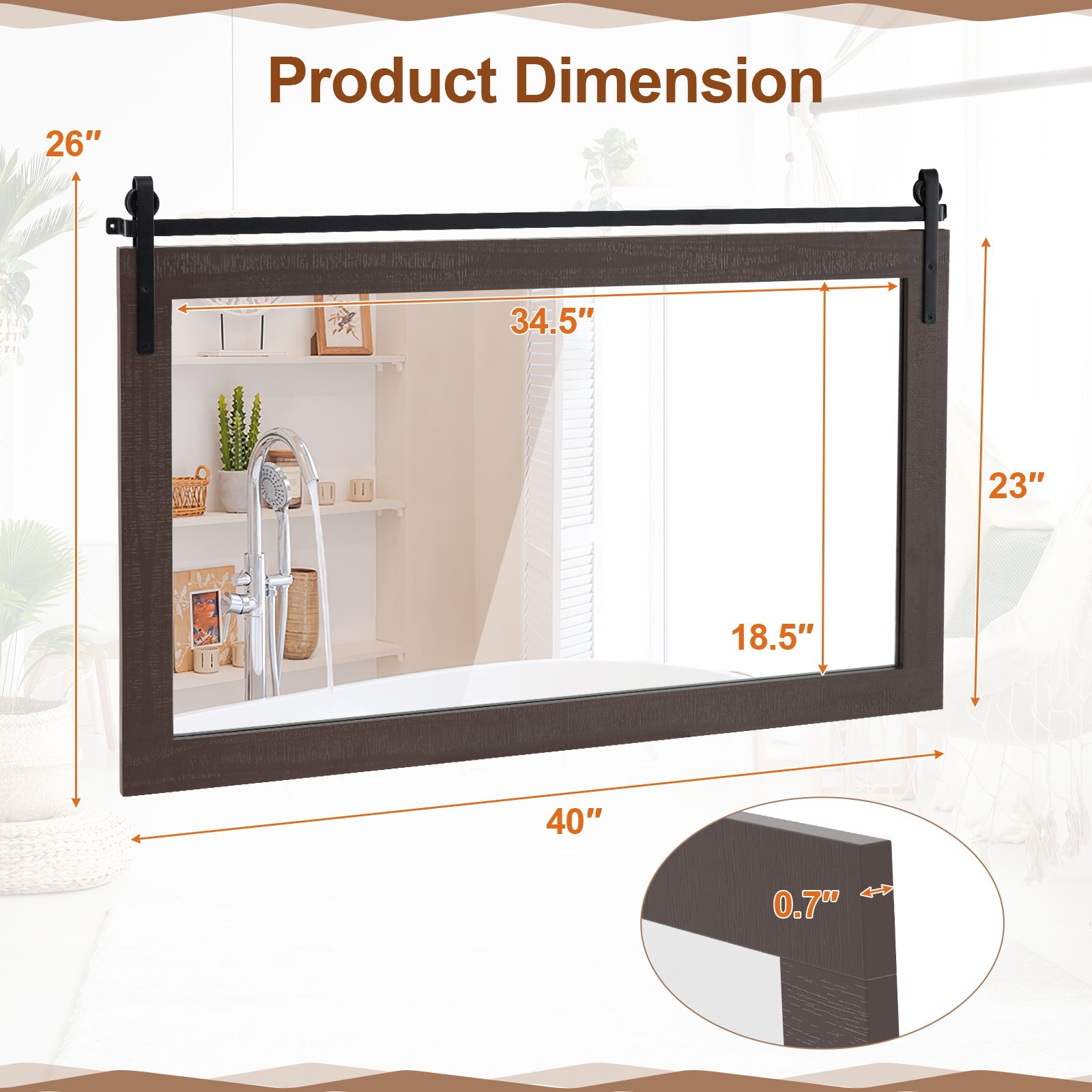 Rectangle Barn Door Style Wall Mounted Mirror with Solid Wood Frame