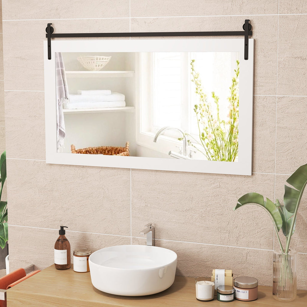 Rectangle Barn Door Style Wall Mounted Mirror with Solid Wood Frame