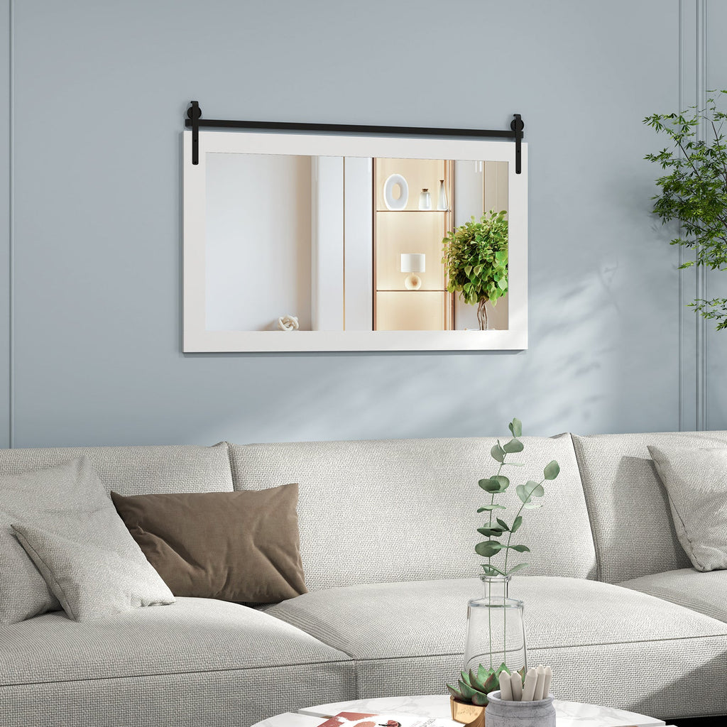 Rectangle Barn Door Style Wall Mounted Mirror with Solid Wood Frame