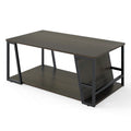 Rectangle Coffee Table 2-tier Industrial Accent Table with Storage Shelf and Compartment