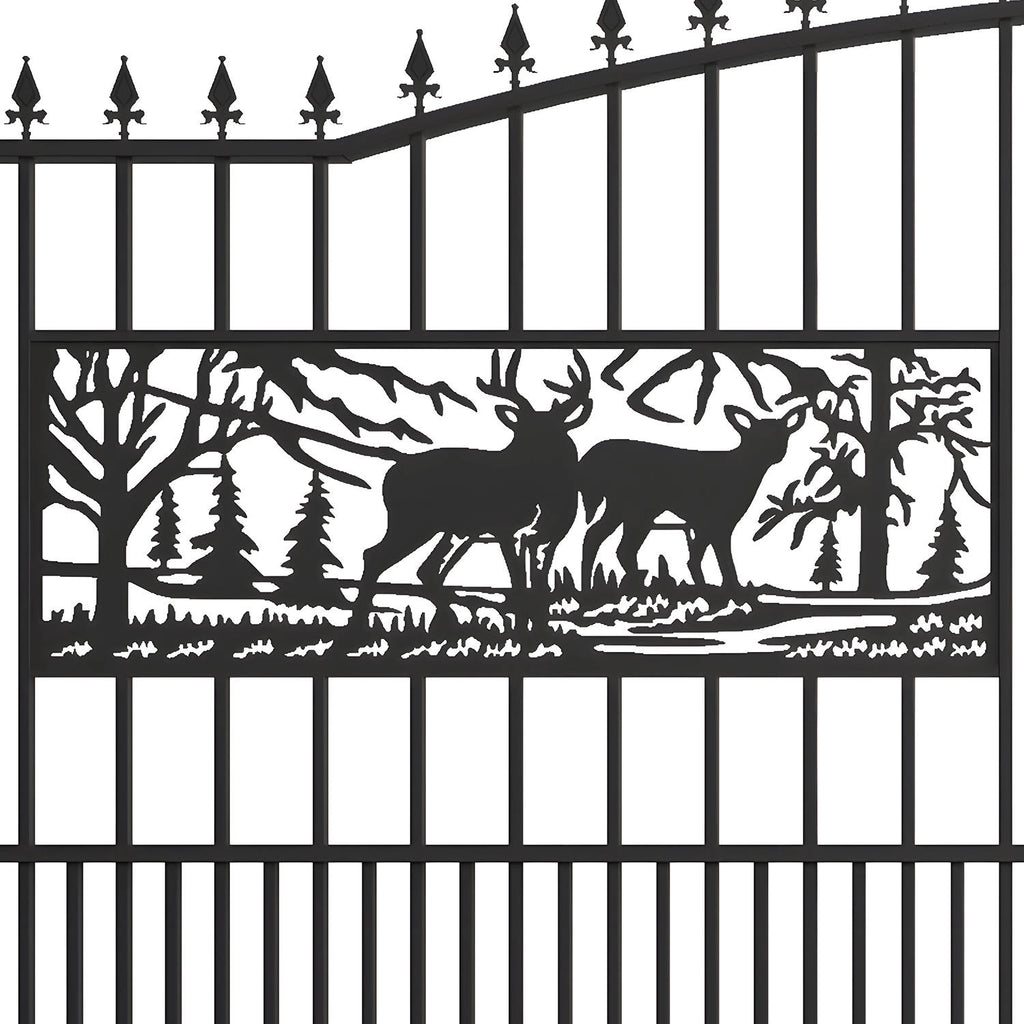 18x7 ft Steel Dual Swing Driveway Gate with Rectangular Deer Pattern