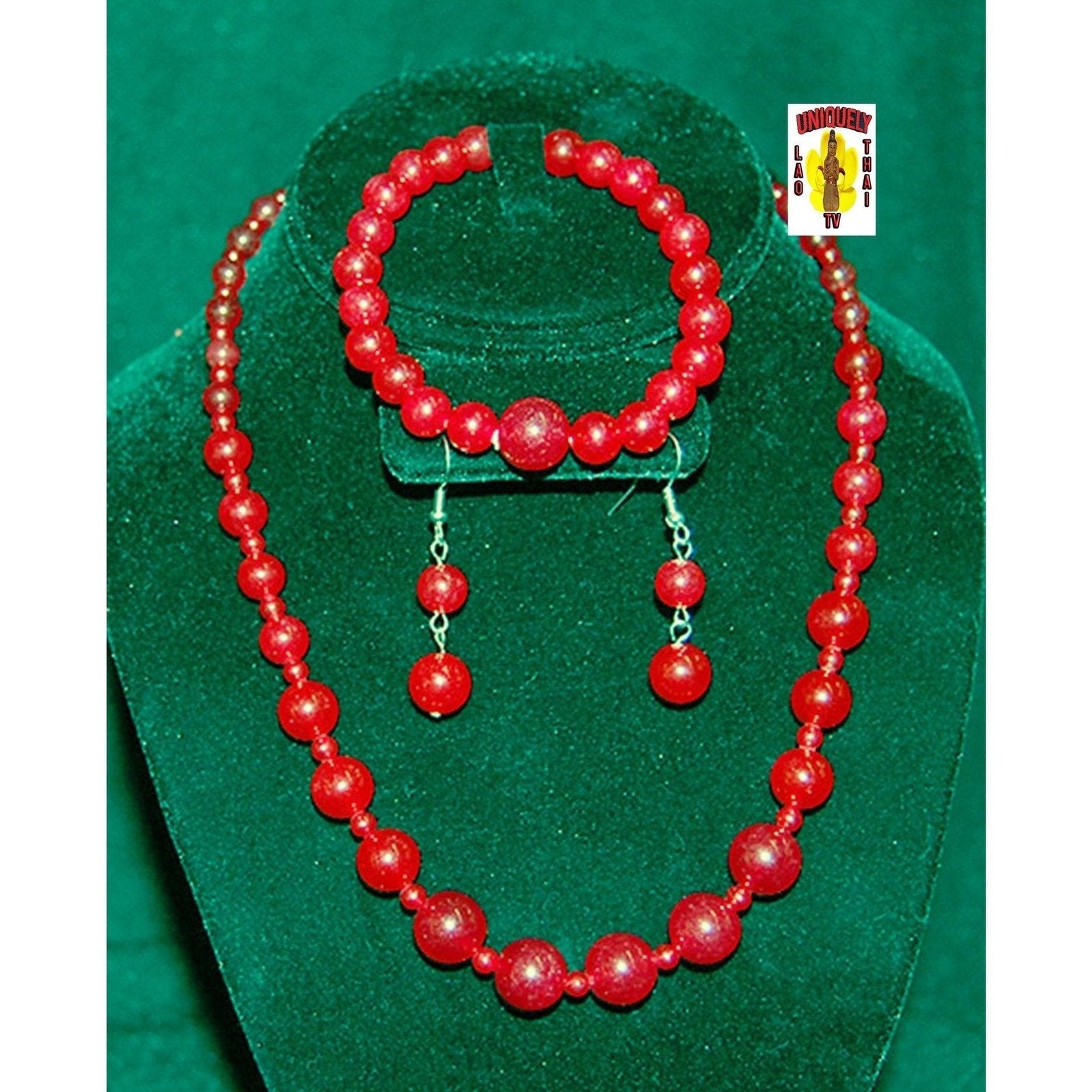 Red Agate Bead Jewelry Set 18" Necklace