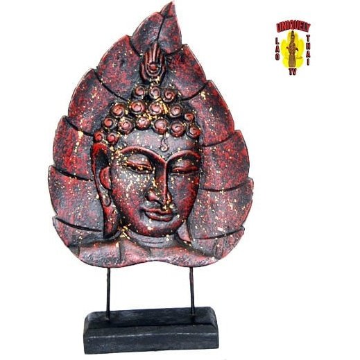 Red Buddha Face on Leaf 15" Tall For Tabletop Decorations