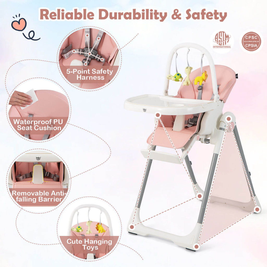 4-in-1 Foldable Baby High Chair with 7 Adjustable Heights and Free Toys Bar