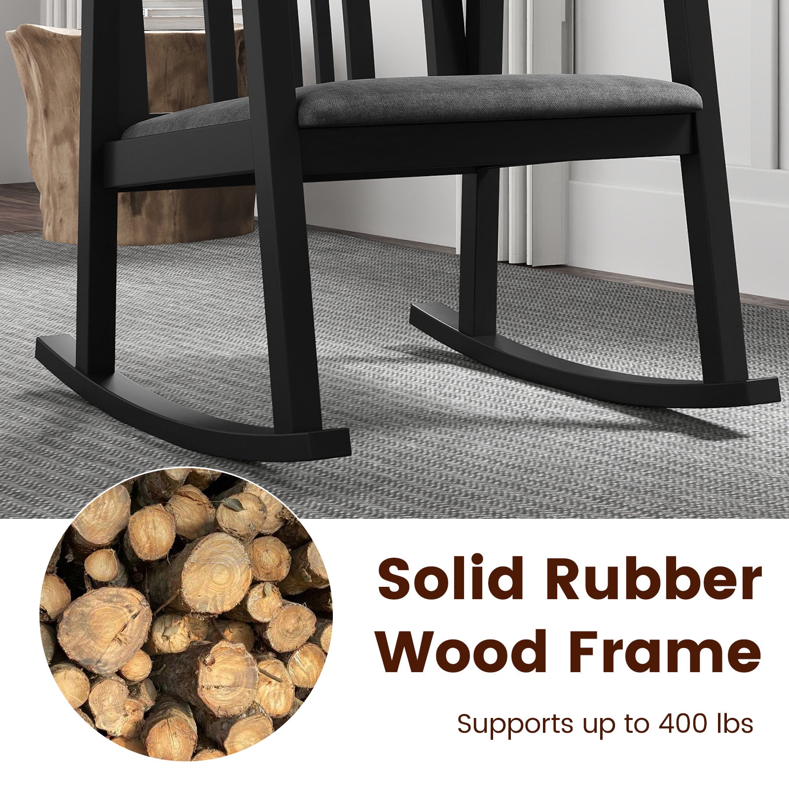 Rocking Chair with Slatted Back and Curved Armrests