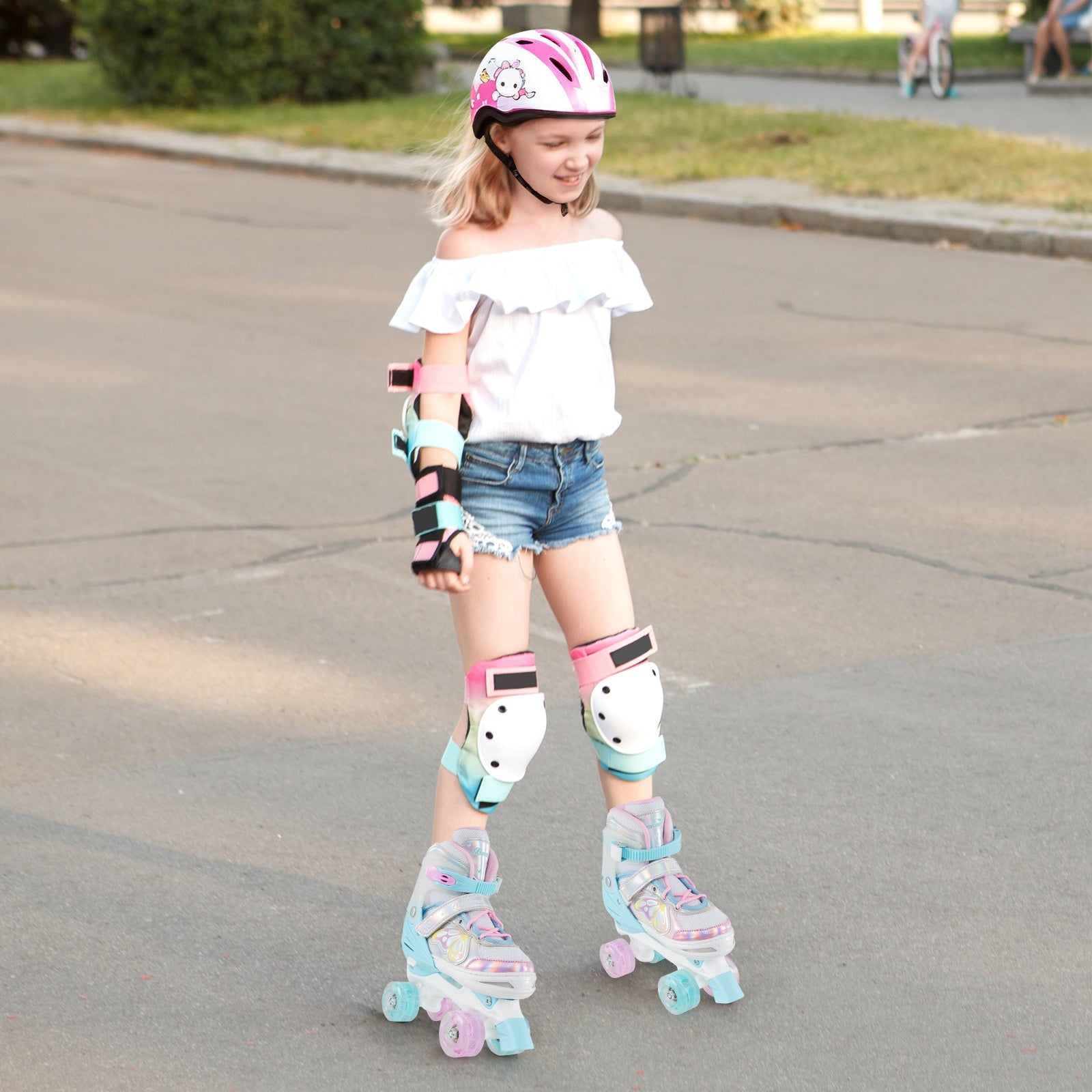 Roller Skates for Teens 4 Sizes Adjustable with Light-up Wheels for Boys Girls Ages 13+