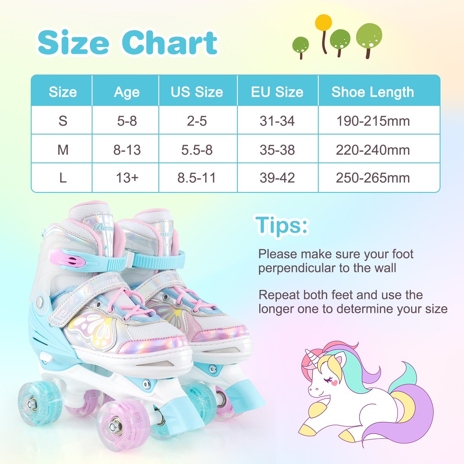 Roller Skates for Teens 4 Sizes Adjustable with Light-up Wheels for Boys Girls Ages 13+