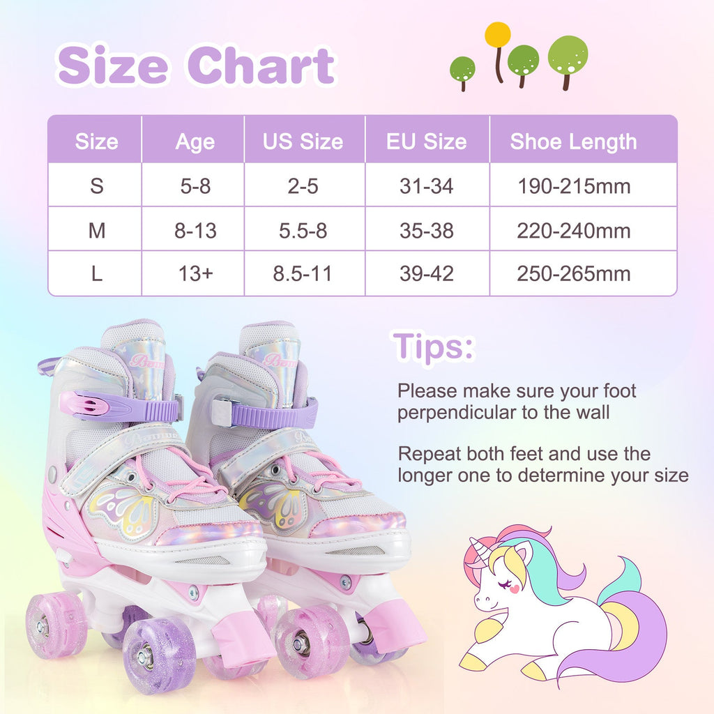 Roller Skates for Teens 4 Sizes Adjustable with Light-up Wheels for Boys Girls Ages 13+