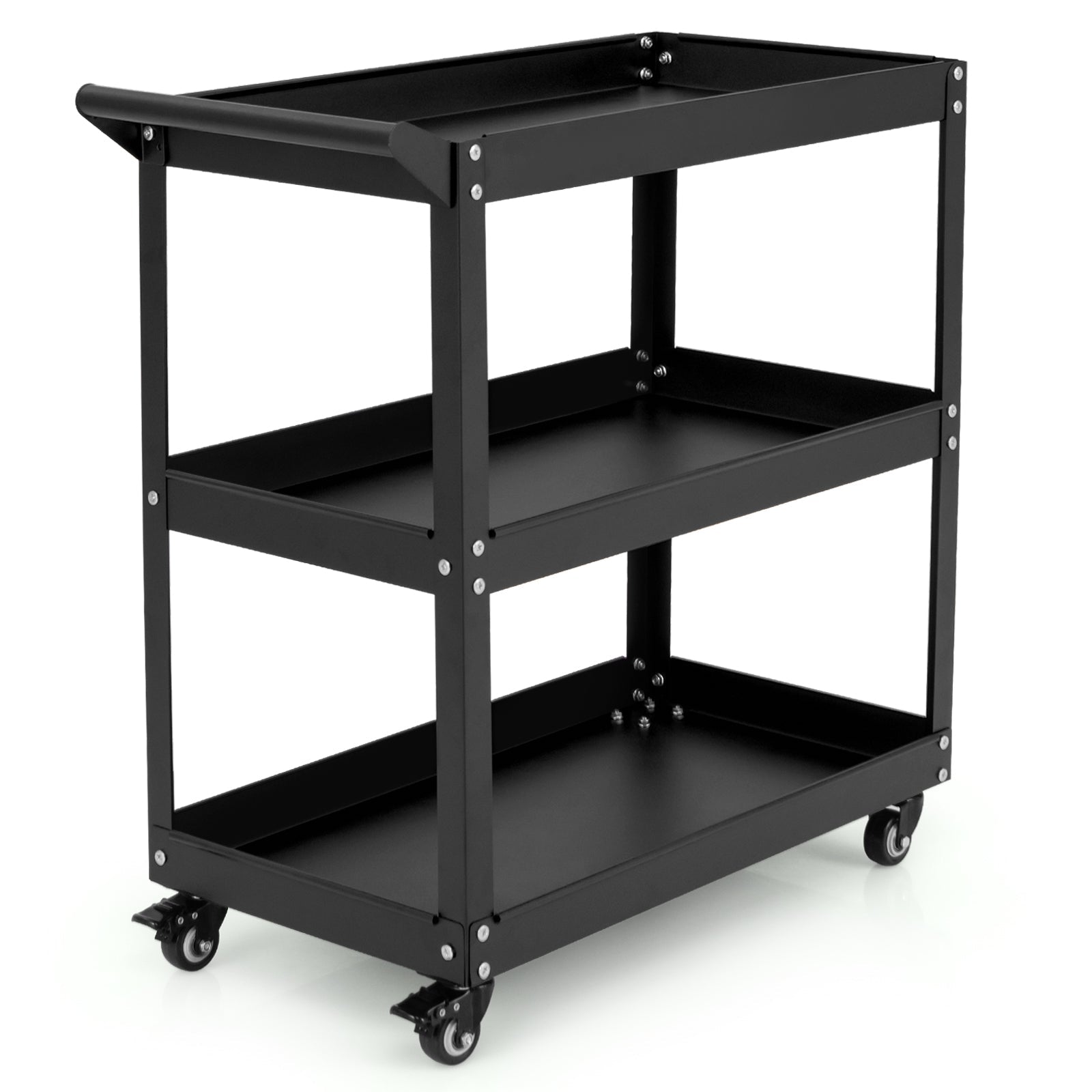 3-Tier Rolling Tool Cart with Spacious Shelves 4 Universal Wheels and 2 Brakes