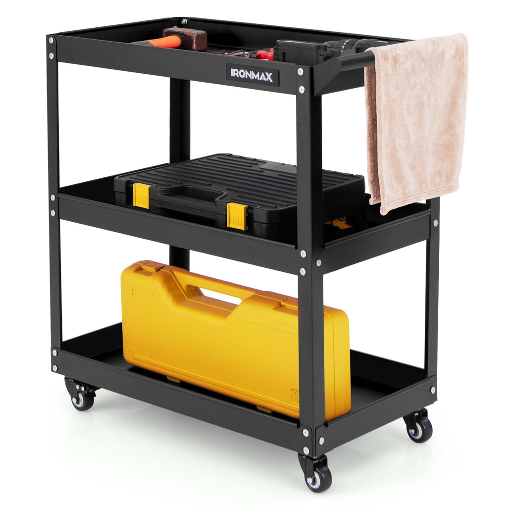 3-Tier Rolling Tool Cart with Spacious Shelves 4 Universal Wheels and 2 Brakes