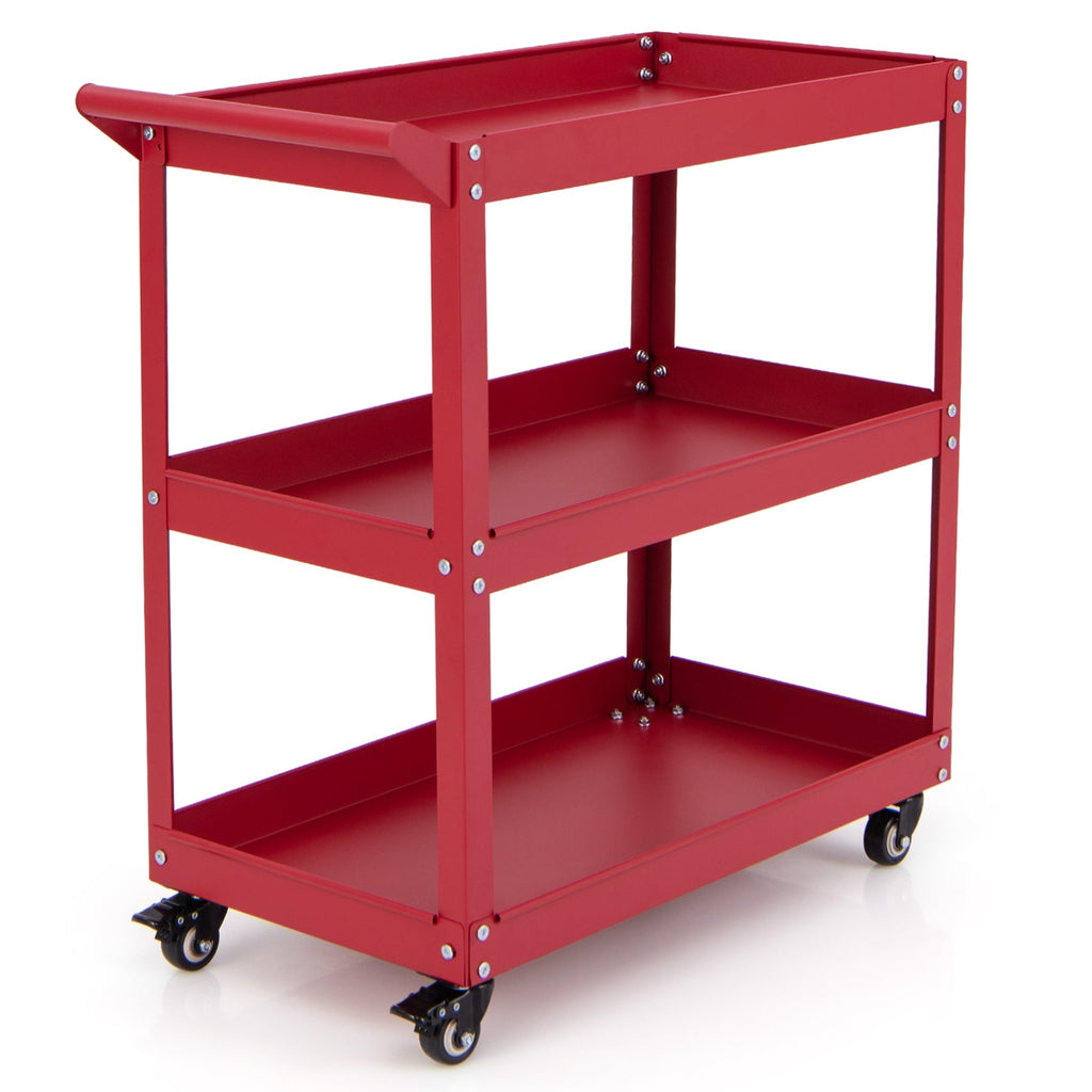 3-Tier Rolling Tool Cart with Spacious Shelves 4 Universal Wheels and 2 Brakes