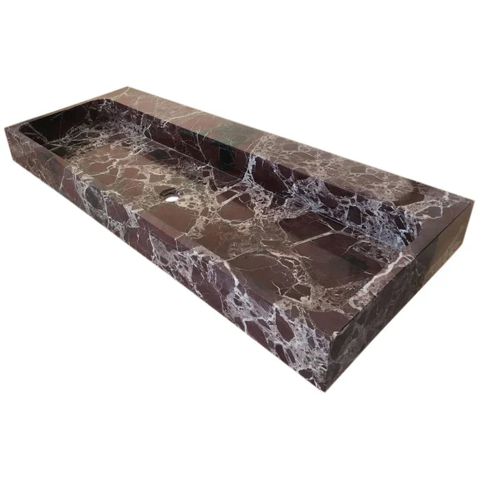 Rosso Levanto Marble Rectangular Wall-Mount Sink 20 x 48 x 5