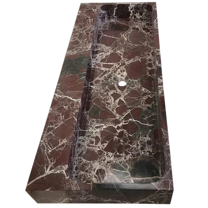 Rosso Levanto Marble Rectangular Wall-Mount Sink 20 x 48 x 5