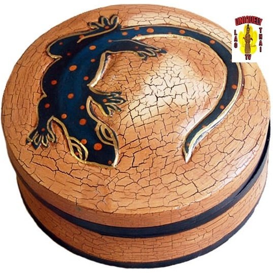 Round Tan box with Gecko on Top