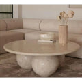 Light Travertine Designer Round Coffee Table with Sphere Legs
