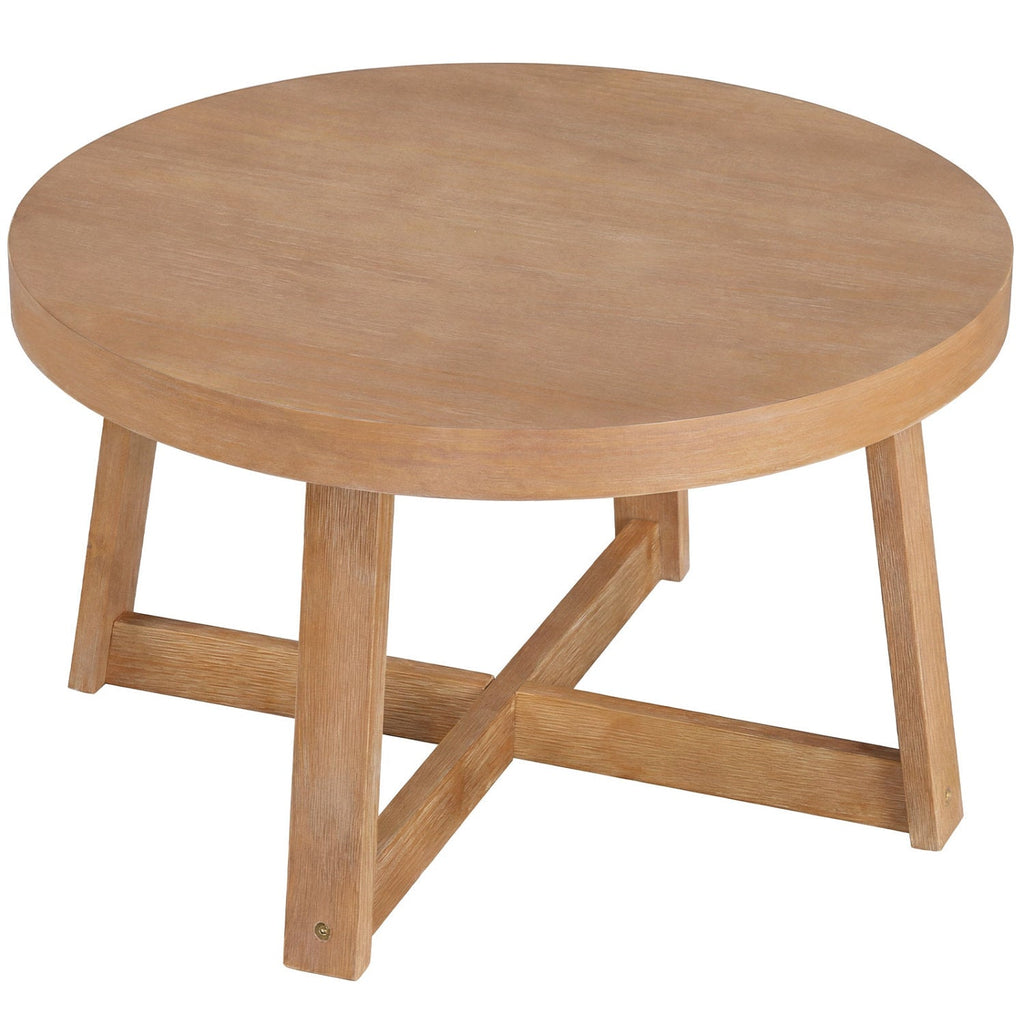 Round Coffee Table for Living Room 30 inch Farmhouse Accent Table with Study Rubber Wood Legs-Yellow