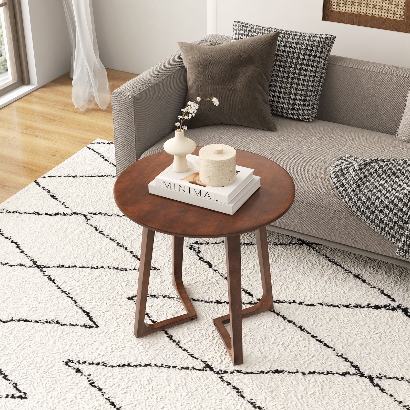 24 Inch Round End Table with Adjustable Foot Pads Natural