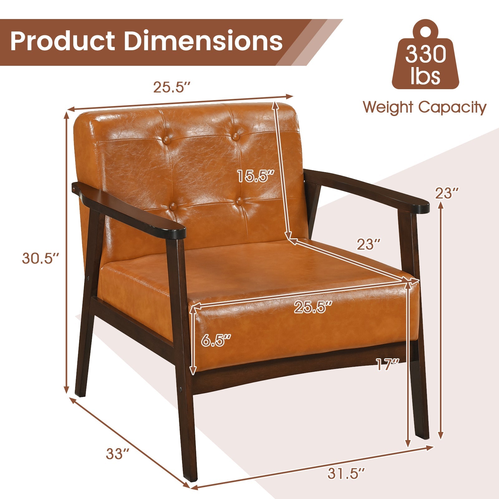 Rubber Wood Frame Accent Chair with Armrest for Living Room