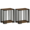 Rubber Wood Side Table Set of 2 with 2-Layer Storage Shelves and Metal Frame-Walnut