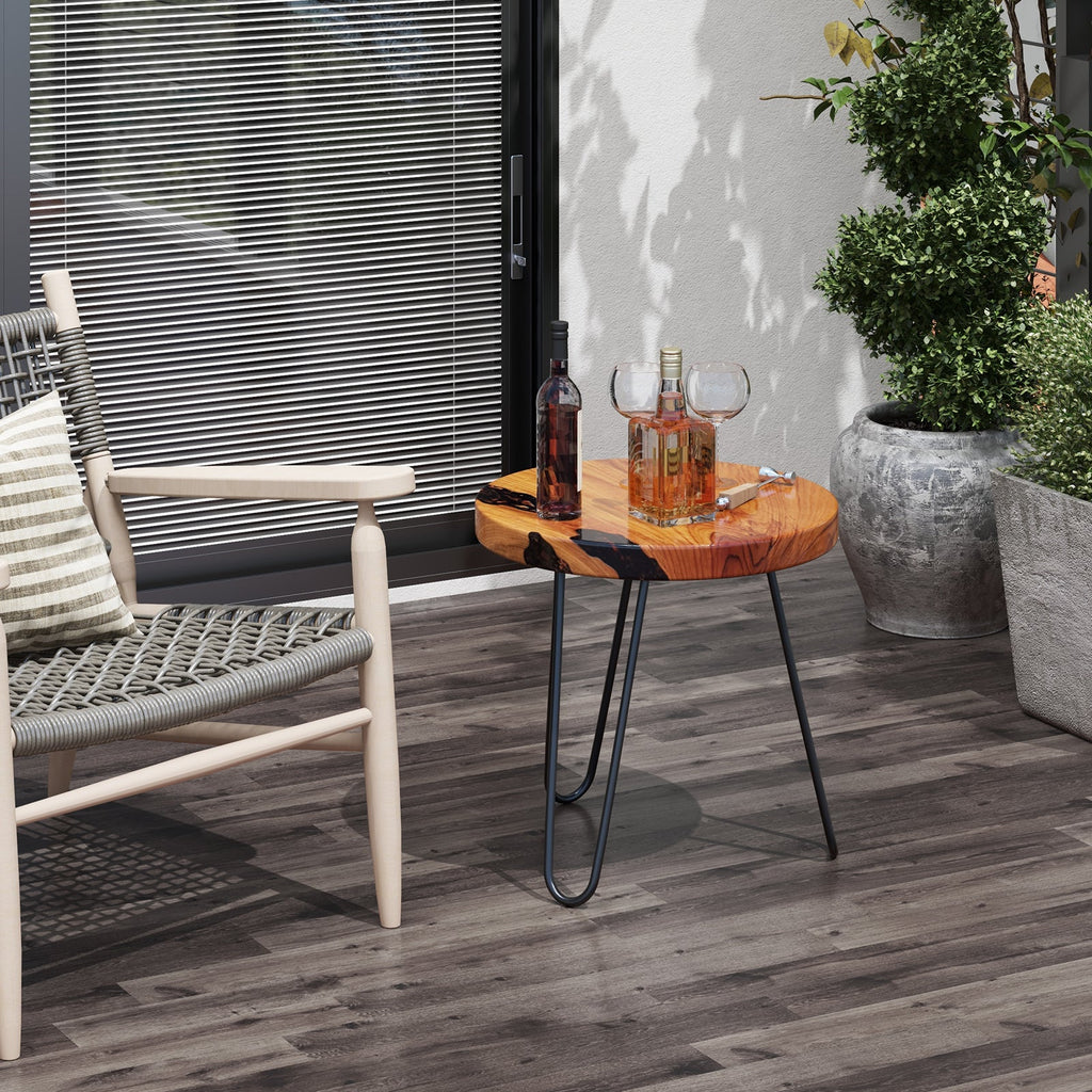 Rustic Round Solid Teak Wood Live Edge Outdoor Side End Table for Patio